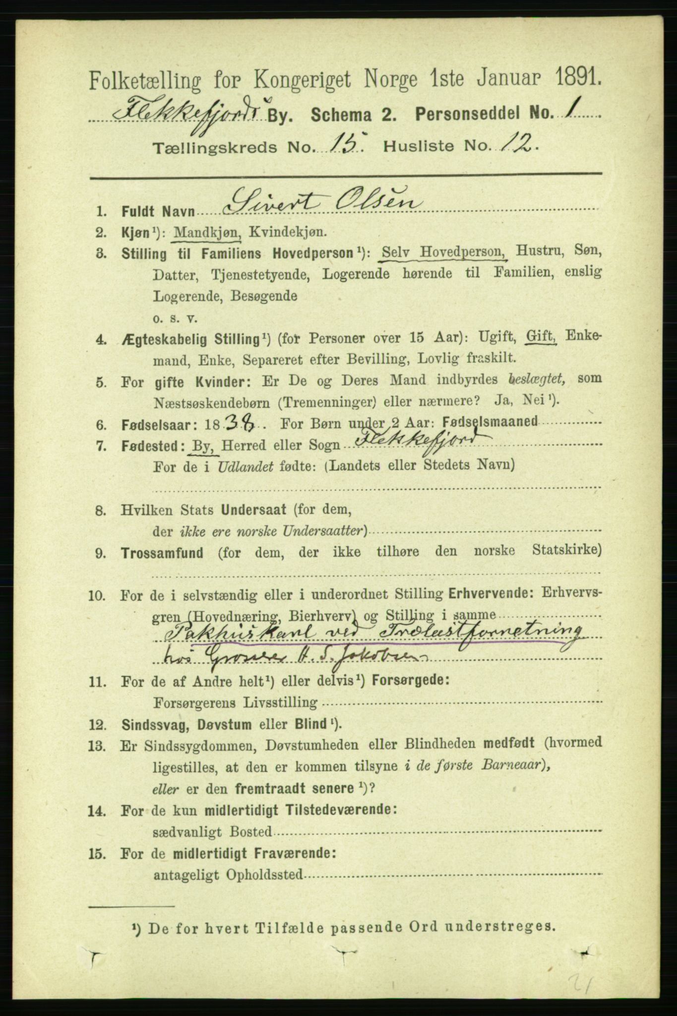RA, 1891 census for 1004 Flekkefjord, 1891, p. 1993