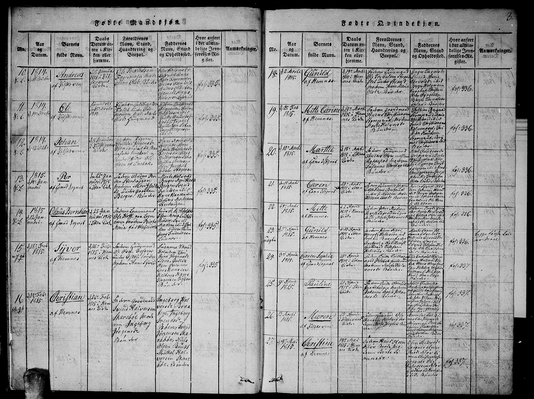 Høland prestekontor Kirkebøker, SAO/A-10346a/G/Ga/L0001: Parish register (copy) no. I 1, 1814-1827, p. 3