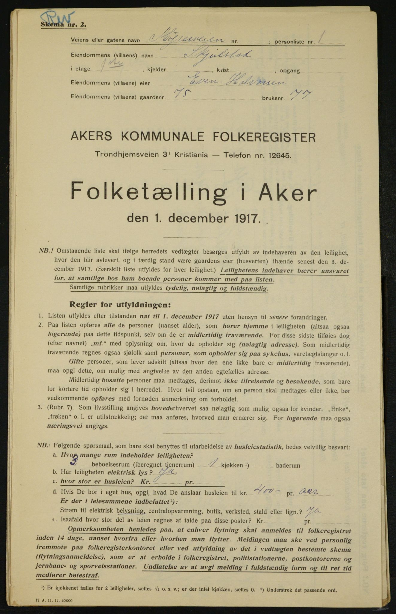 OBA, Municipal Census 1917 for Aker, 1917, p. 14175