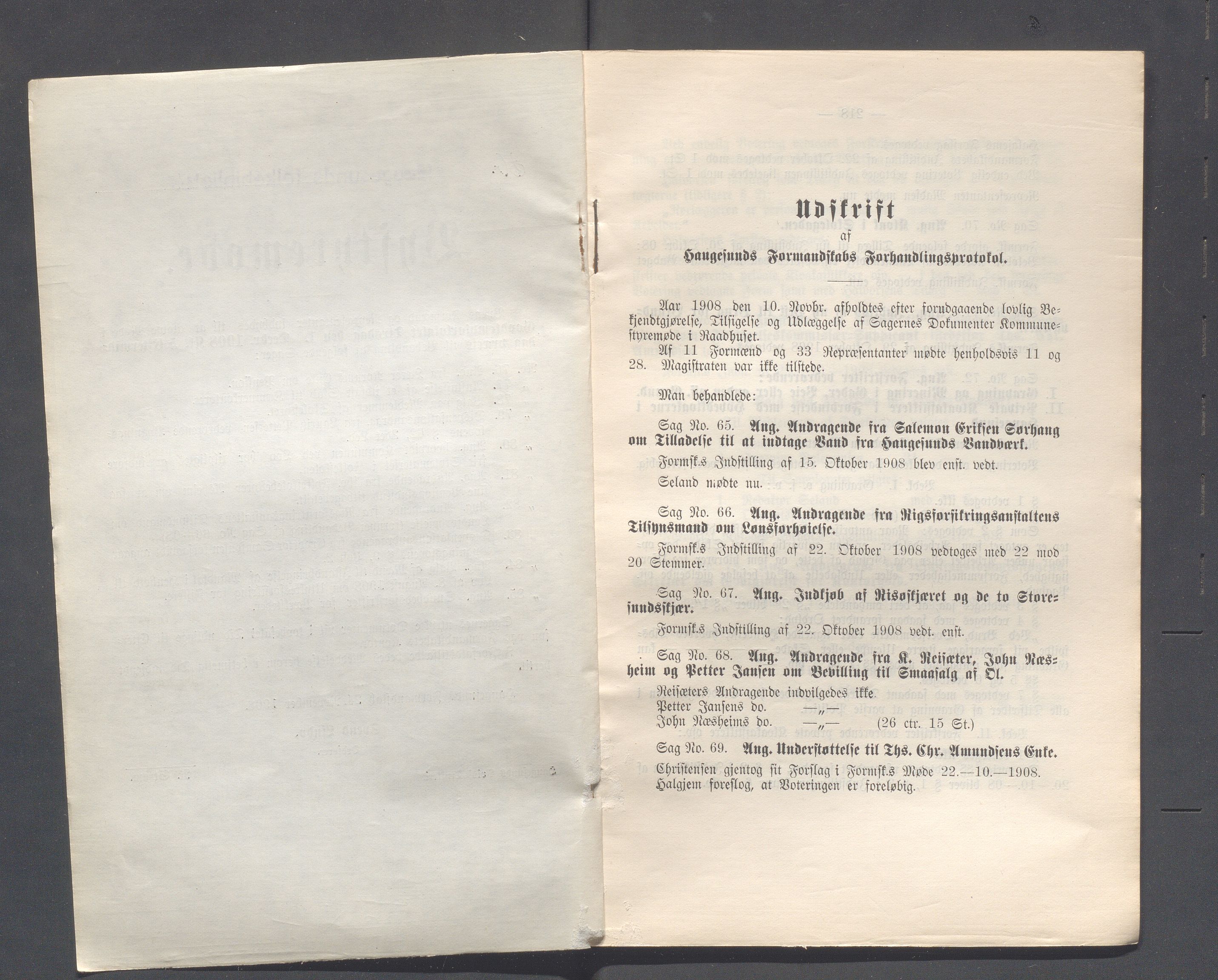 Haugesund kommune - Formannskapet og Bystyret, IKAR/A-740/A/Abb/L0002: Bystyreforhandlinger, 1908-1917, p. 100