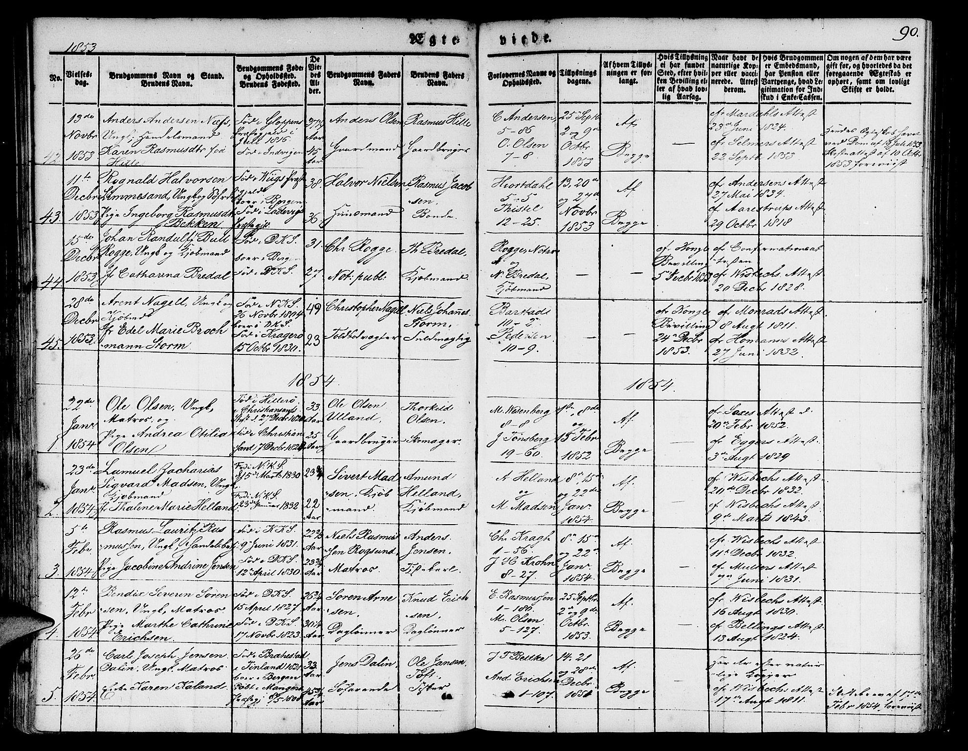 Nykirken Sokneprestembete, SAB/A-77101/H/Hab: Parish register (copy) no. D 1, 1832-1867, p. 90