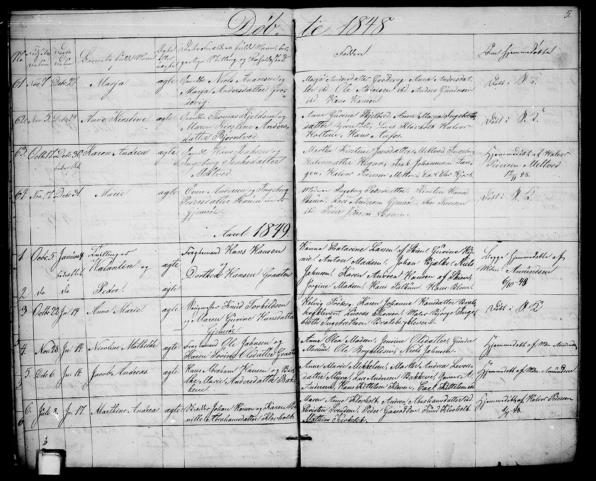 Solum kirkebøker, SAKO/A-306/G/Ga/L0003: Parish register (copy) no. I 3, 1848-1859, p. 5