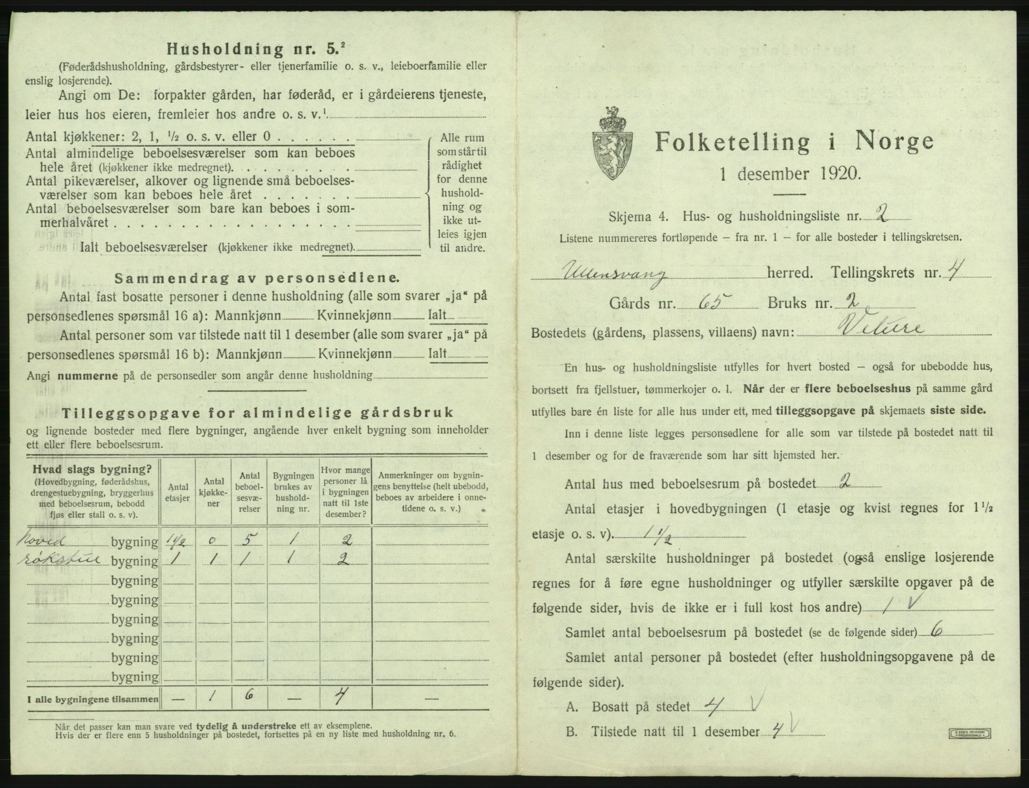 SAB, 1920 census for Ullensvang, 1920, p. 271