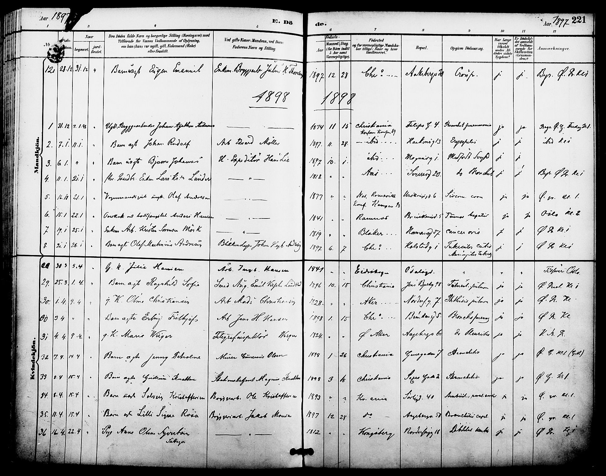 Kampen prestekontor Kirkebøker, AV/SAO-A-10853/F/Fa/L0008: Parish register (official) no. I 8, 1892-1902, p. 221