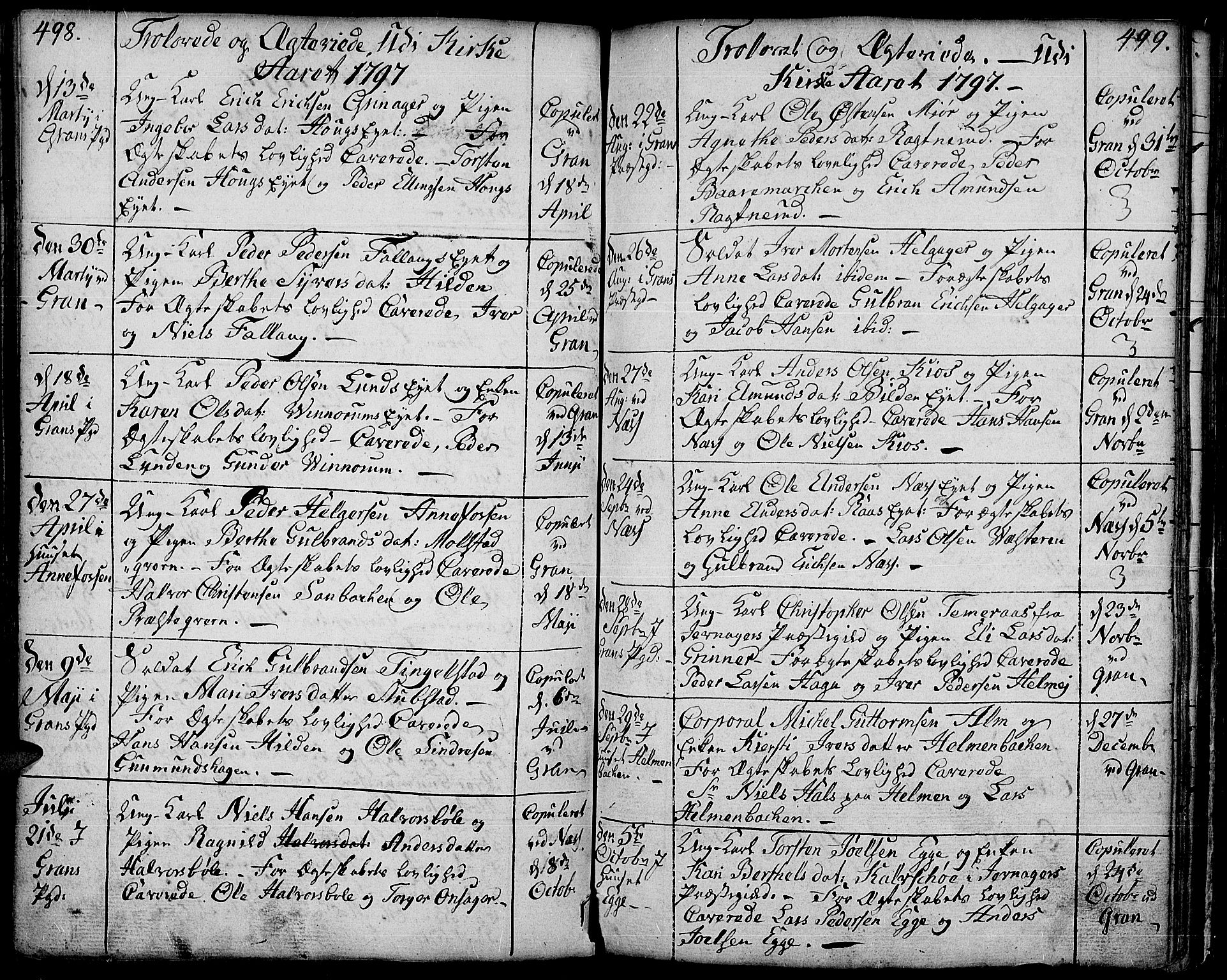 Gran prestekontor, AV/SAH-PREST-112/H/Ha/Haa/L0006: Parish register (official) no. 6, 1787-1824, p. 498-499