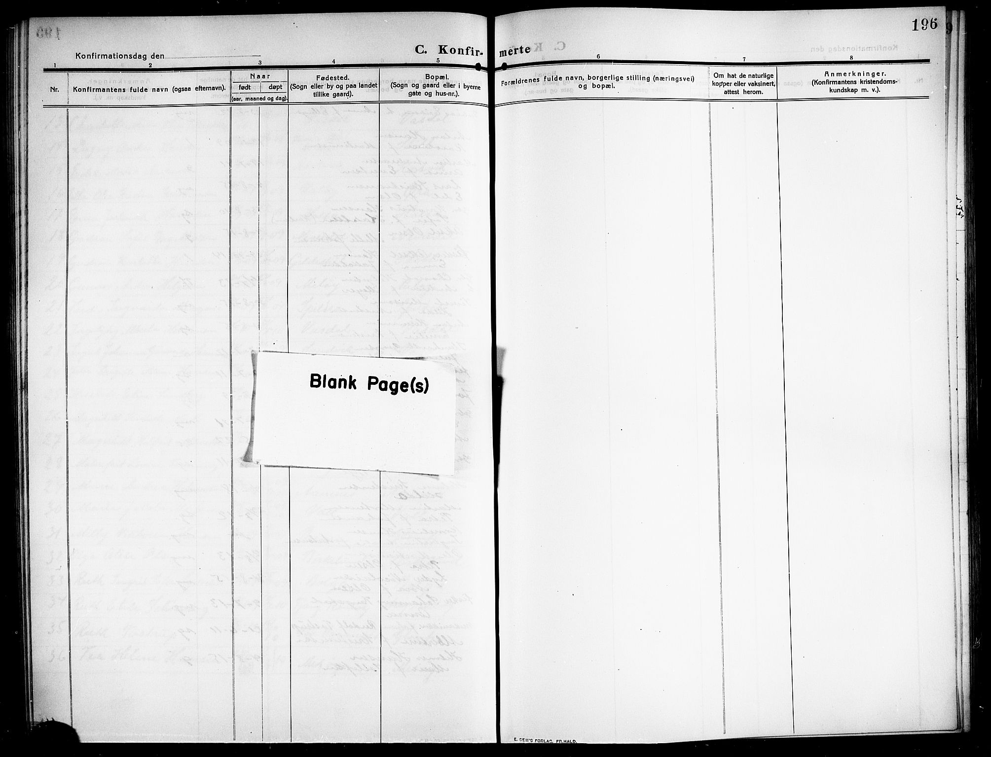 Ministerialprotokoller, klokkerbøker og fødselsregistre - Nordland, SAT/A-1459/843/L0639: Parish register (copy) no. 843C08, 1908-1924, p. 196