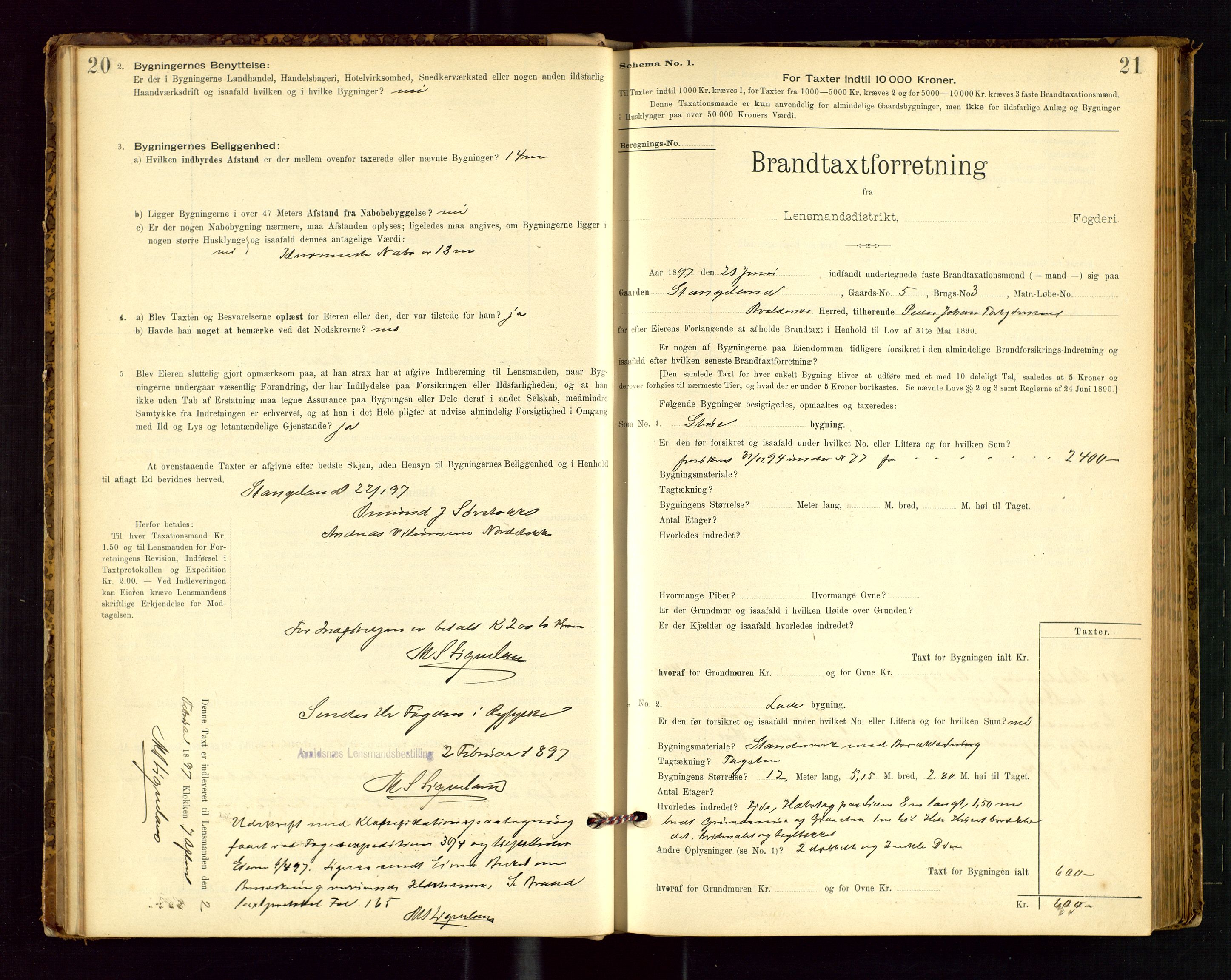 Avaldsnes lensmannskontor, SAST/A-100286/Gob/L0001: "Brandtaxationsprotokol for Avaldsnes Lensmandsdistrikt Ryfylke Fogderi", 1894-1925, p. 20-21