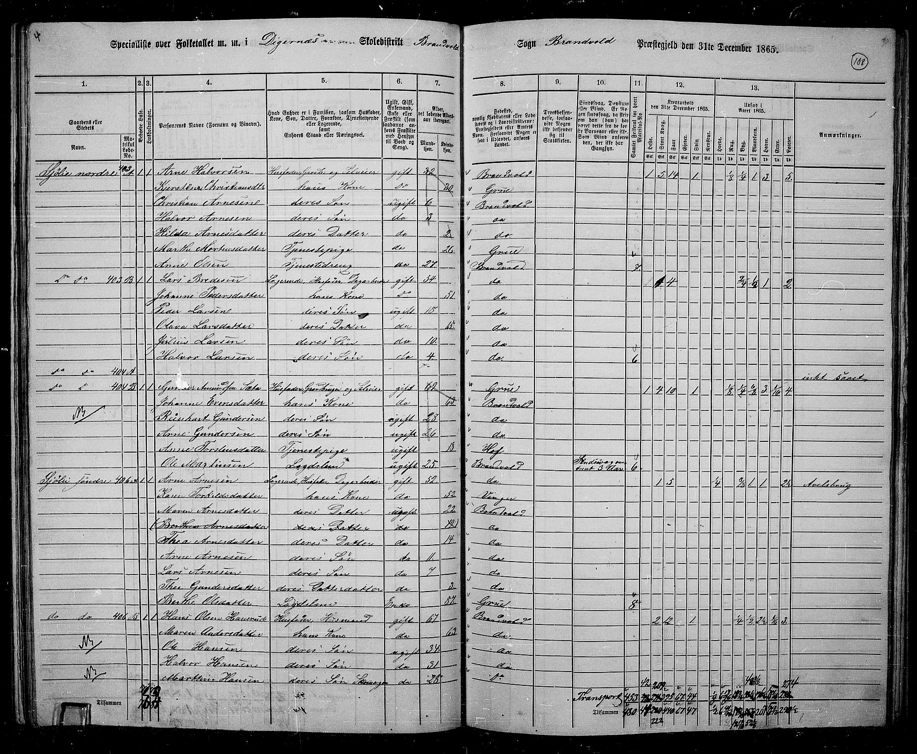 RA, 1865 census for Brandval, 1865, p. 95