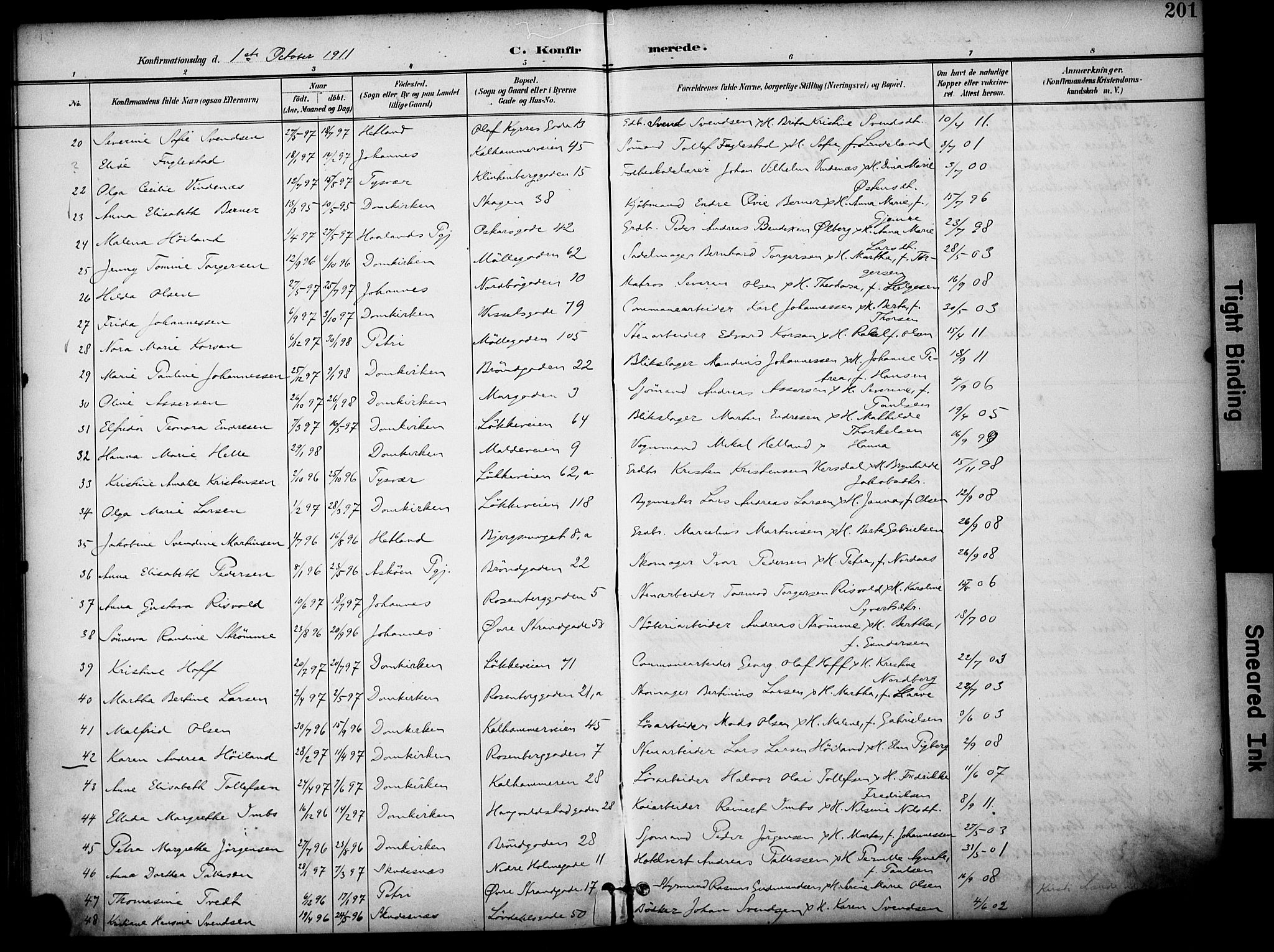 Domkirken sokneprestkontor, AV/SAST-A-101812/001/30/30BA/L0031: Parish register (official) no. A 30, 1896-1916, p. 201