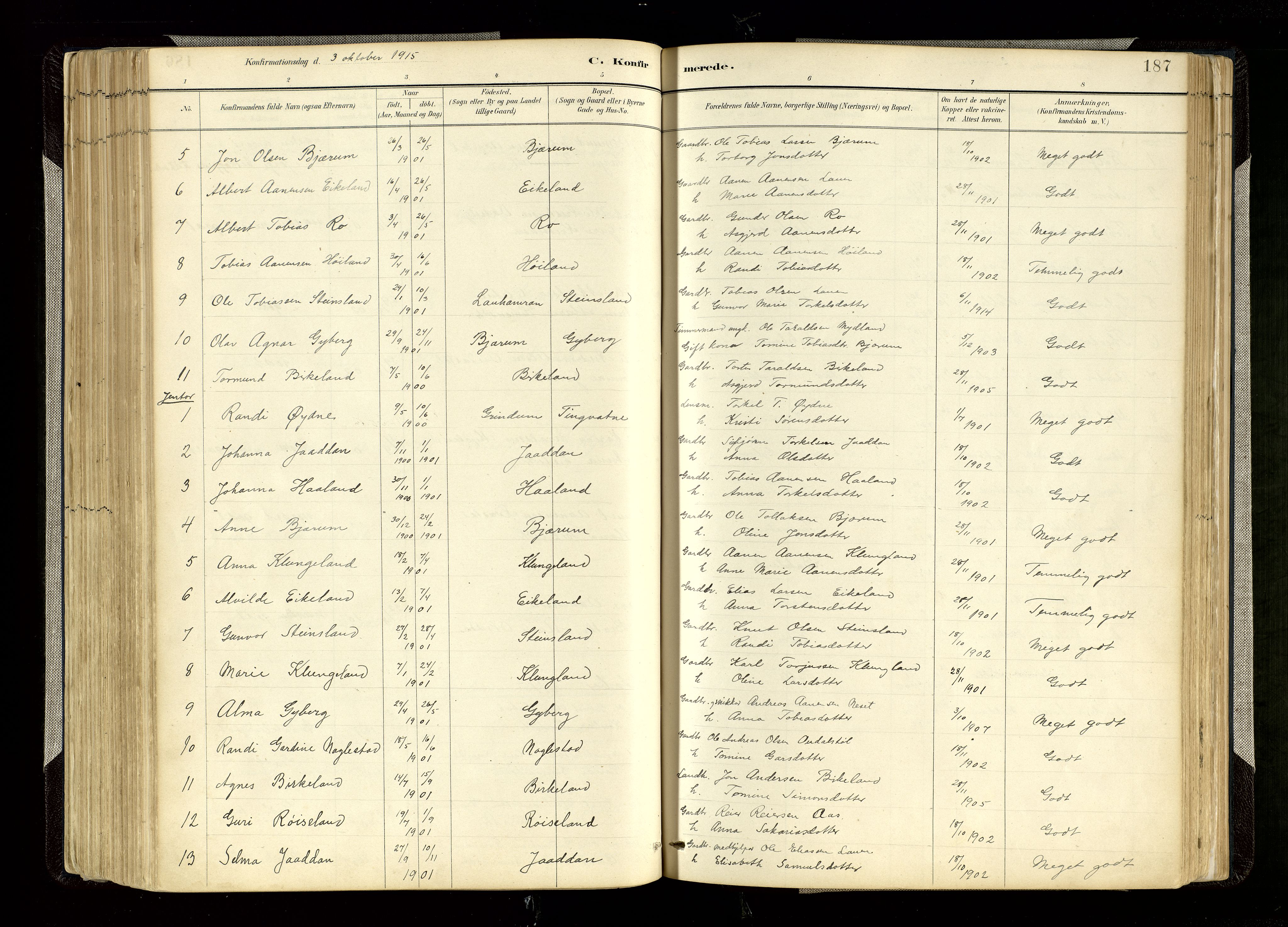 Hægebostad sokneprestkontor, AV/SAK-1111-0024/F/Fa/Faa/L0006: Parish register (official) no. A 6, 1887-1929, p. 187