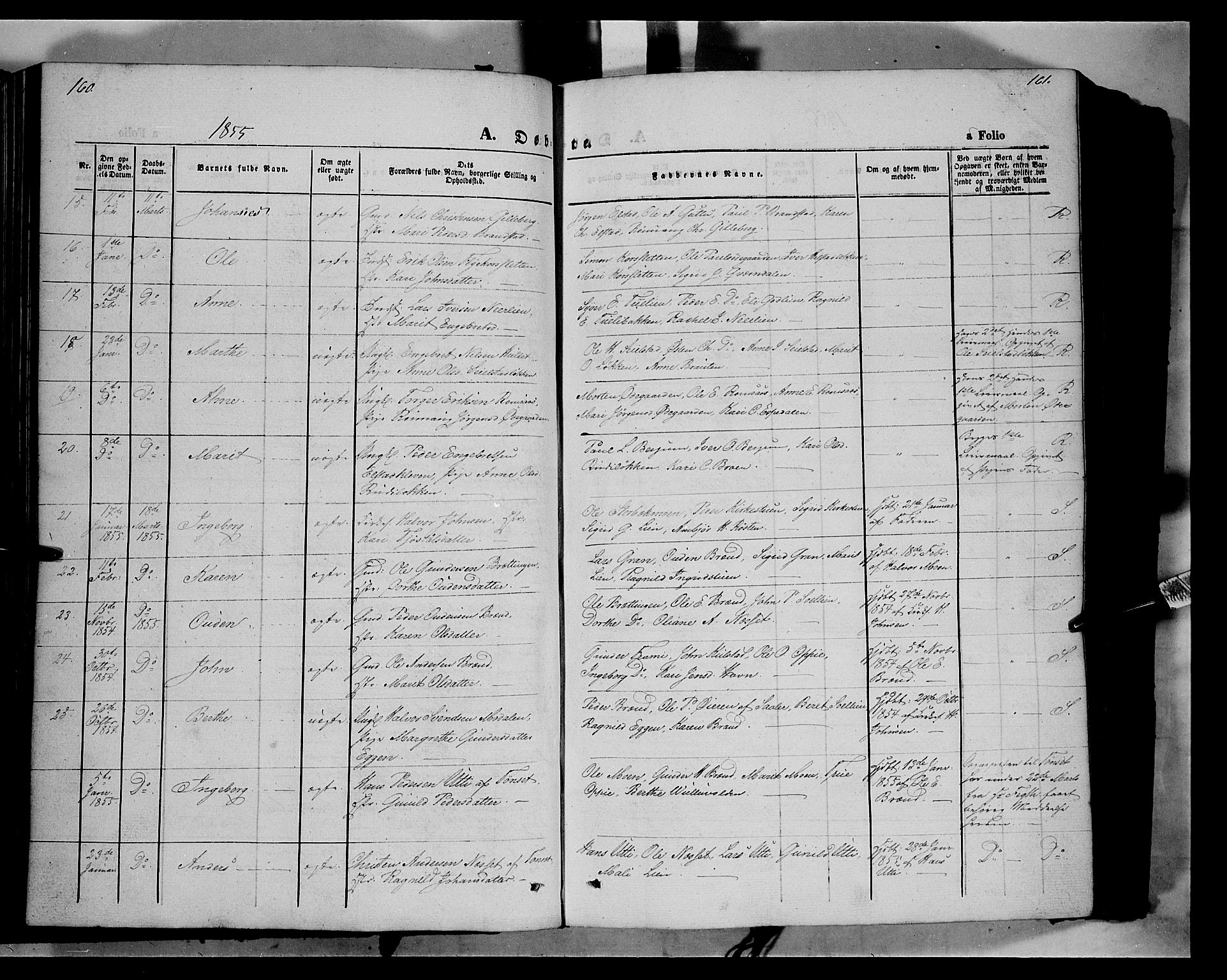 Ringebu prestekontor, SAH/PREST-082/H/Ha/Haa/L0006: Parish register (official) no. 6, 1848-1859, p. 160-161