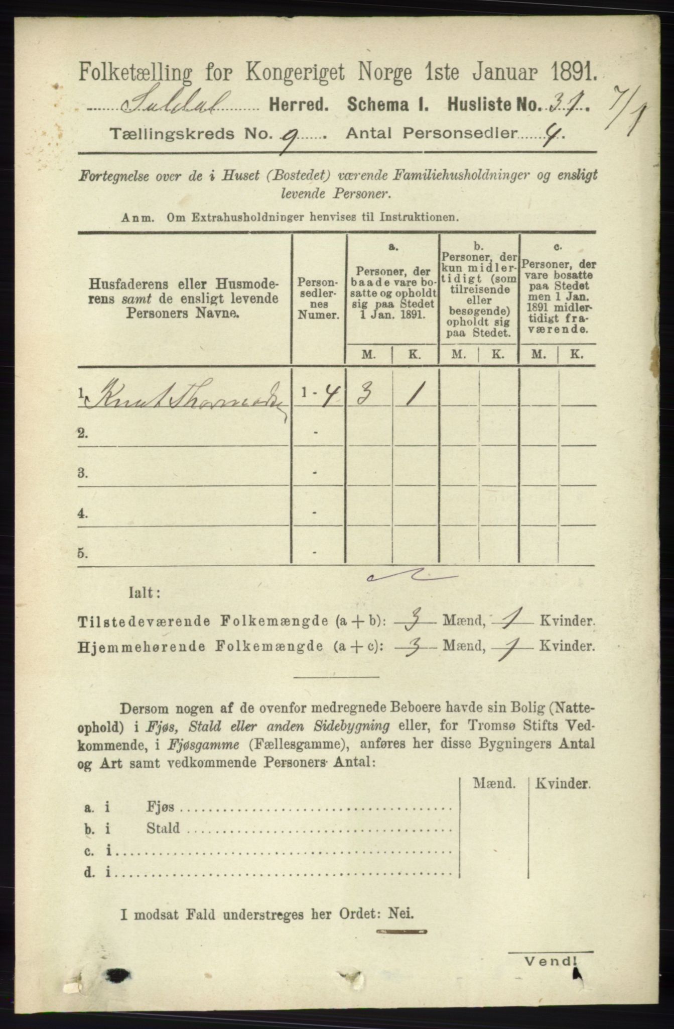 RA, 1891 census for 1134 Suldal, 1891, p. 2653