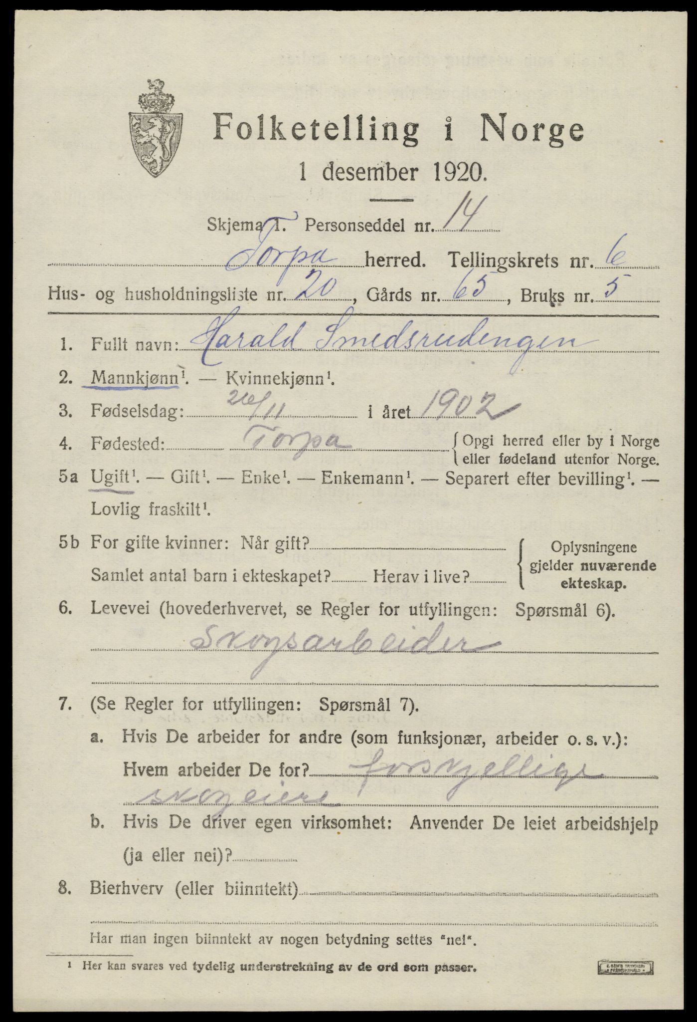 SAH, 1920 census for Torpa, 1920, p. 4171