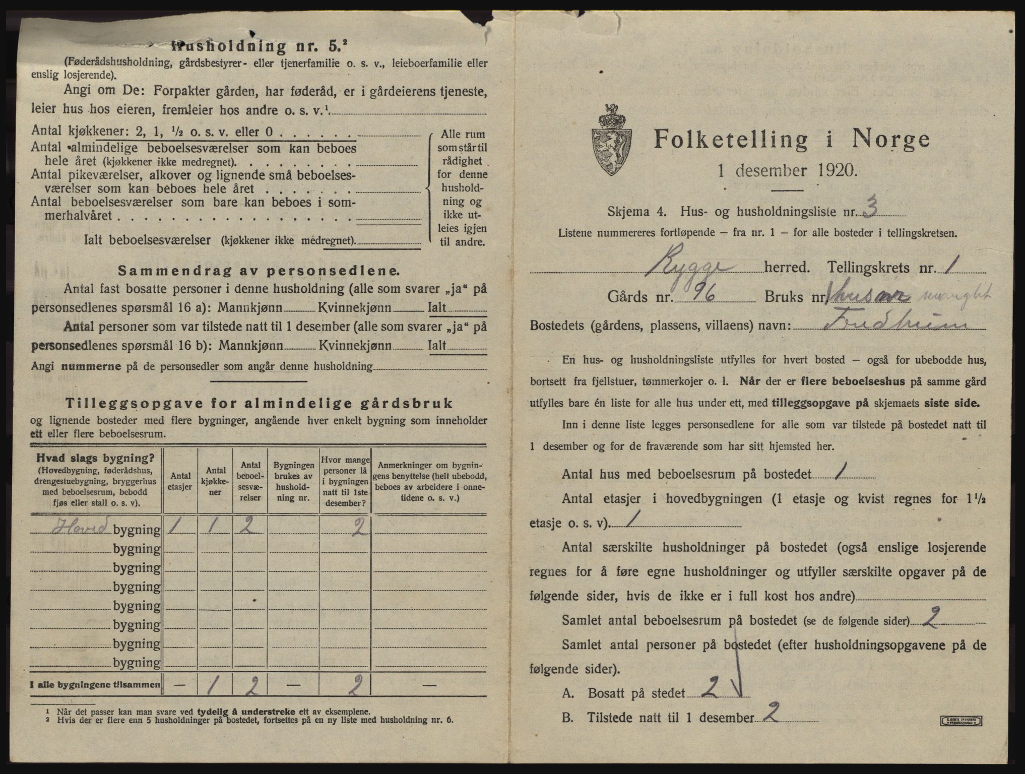 SAO, 1920 census for Rygge, 1920, p. 49