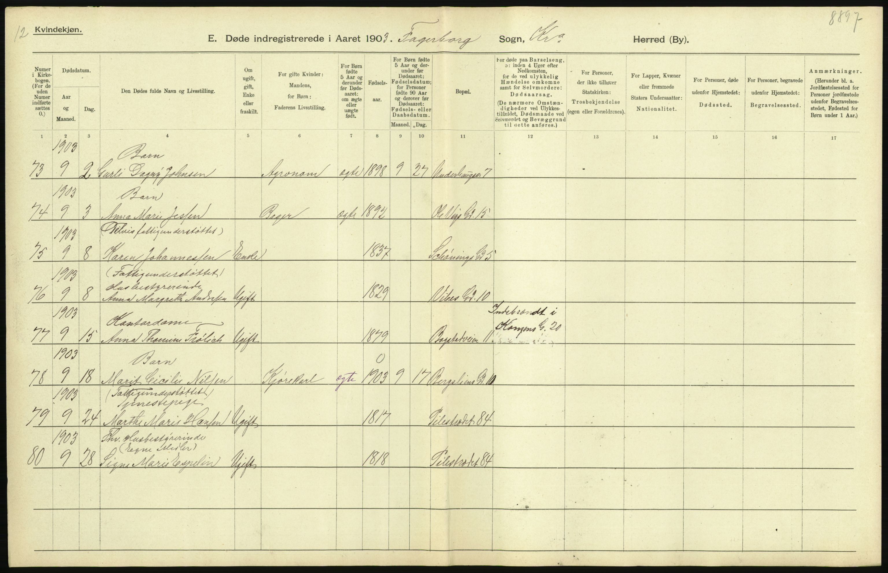 Statistisk sentralbyrå, Sosiodemografiske emner, Befolkning, AV/RA-S-2228/D/Df/Dfa/Dfaa/L0004: Kristiania: Gifte, døde, 1903, p. 25