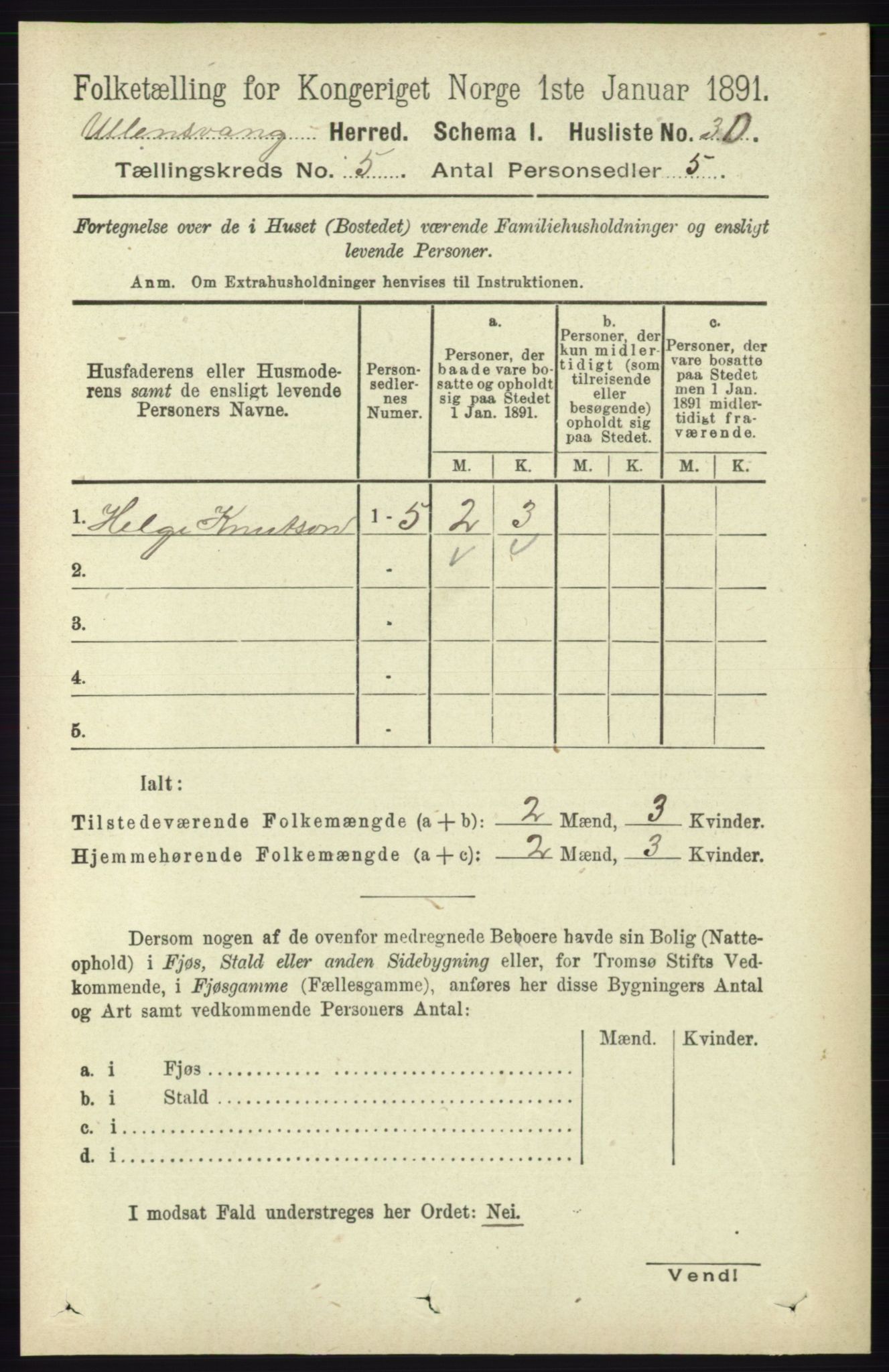 RA, 1891 census for 1230 Ullensvang, 1891, p. 1608