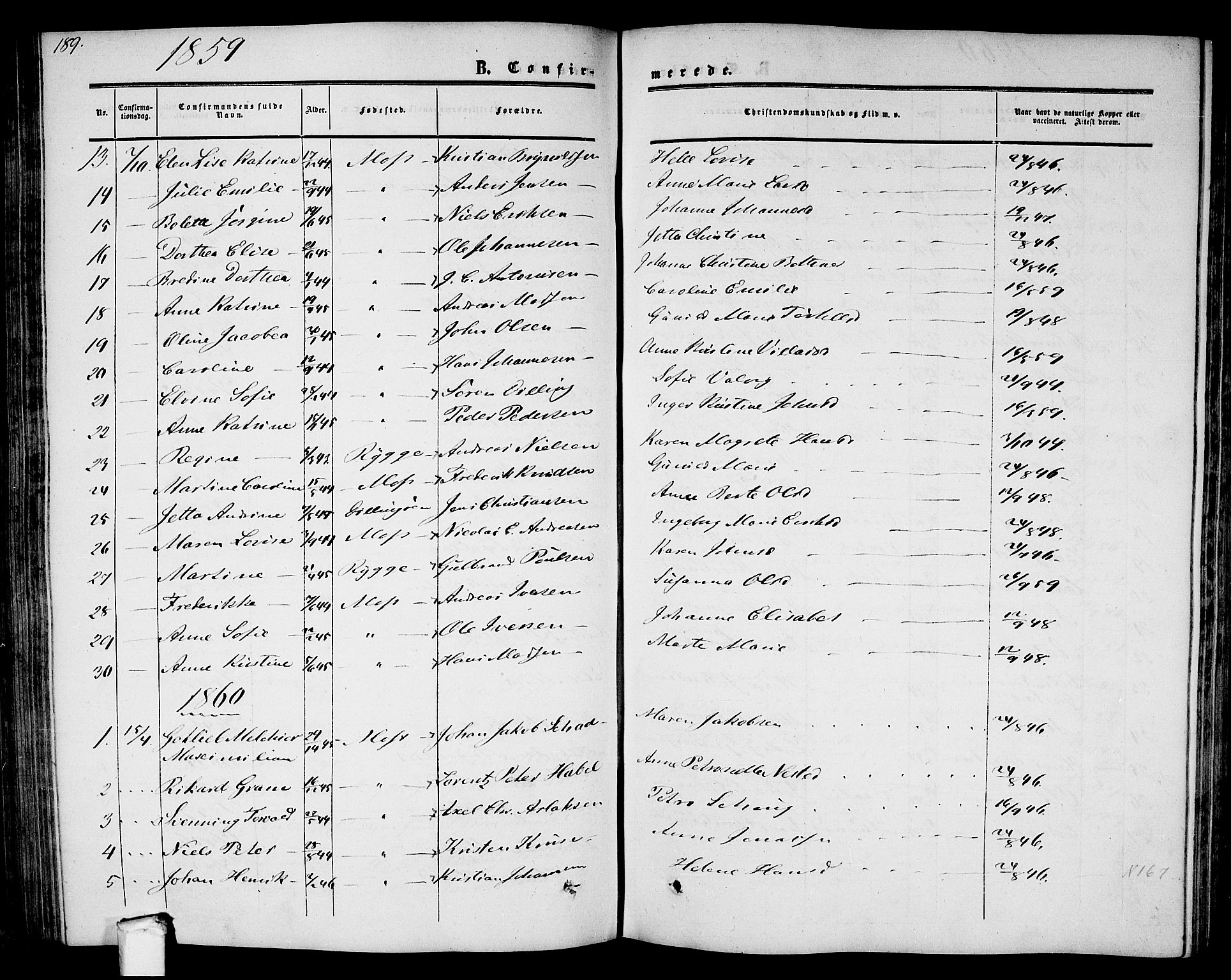 Moss prestekontor Kirkebøker, SAO/A-2003/G/Ga/L0002: Parish register (copy) no. I 2, 1852-1871, p. 189