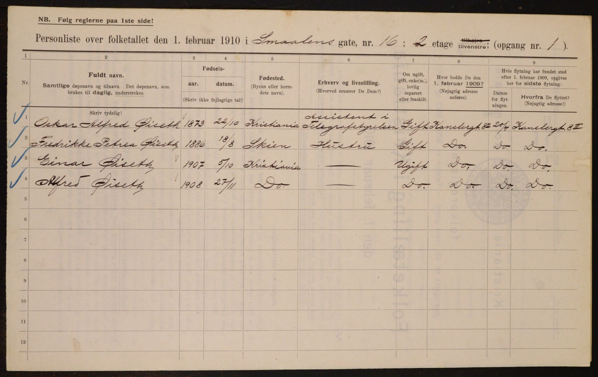 OBA, Municipal Census 1910 for Kristiania, 1910, p. 93329