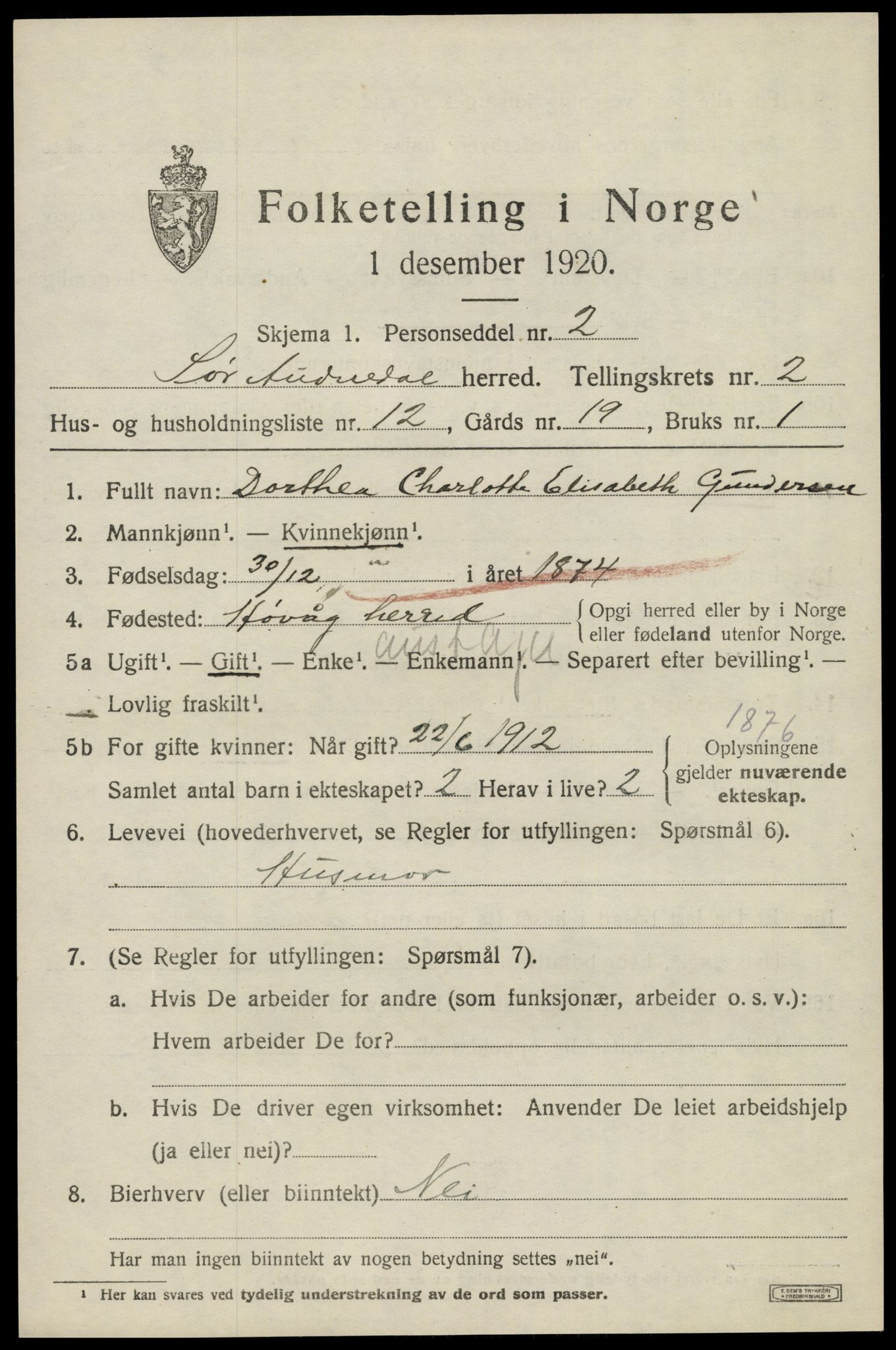 SAK, 1920 census for Sør-Audnedal, 1920, p. 1667