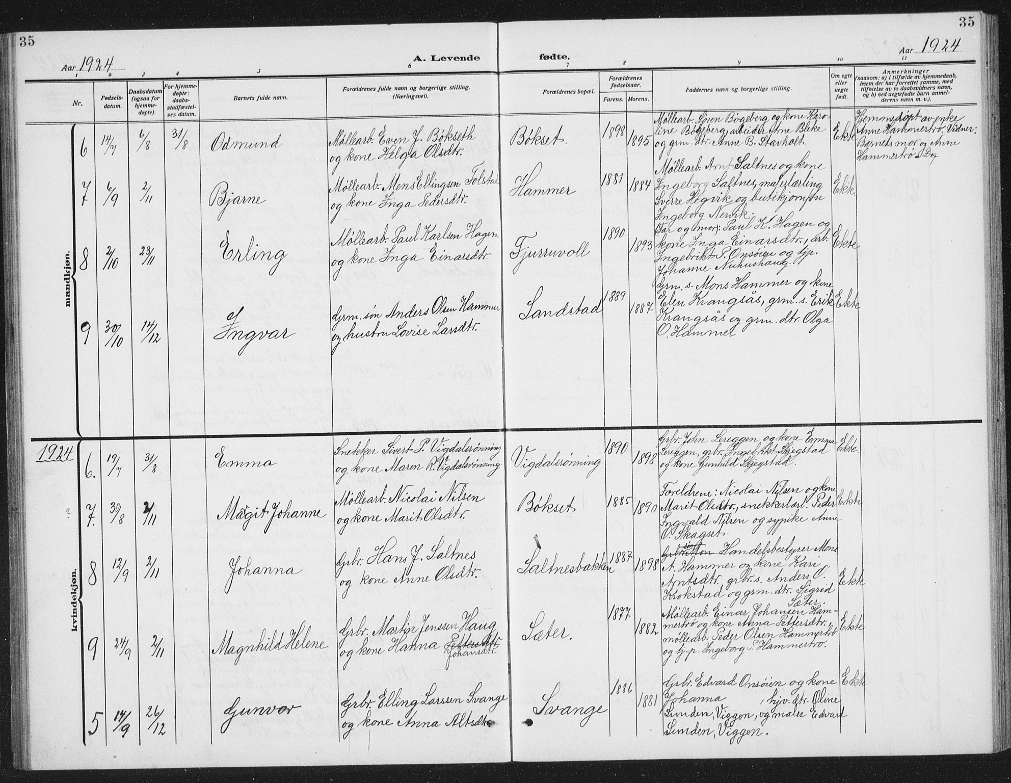 Ministerialprotokoller, klokkerbøker og fødselsregistre - Sør-Trøndelag, SAT/A-1456/666/L0791: Parish register (copy) no. 666C04, 1909-1939, p. 35