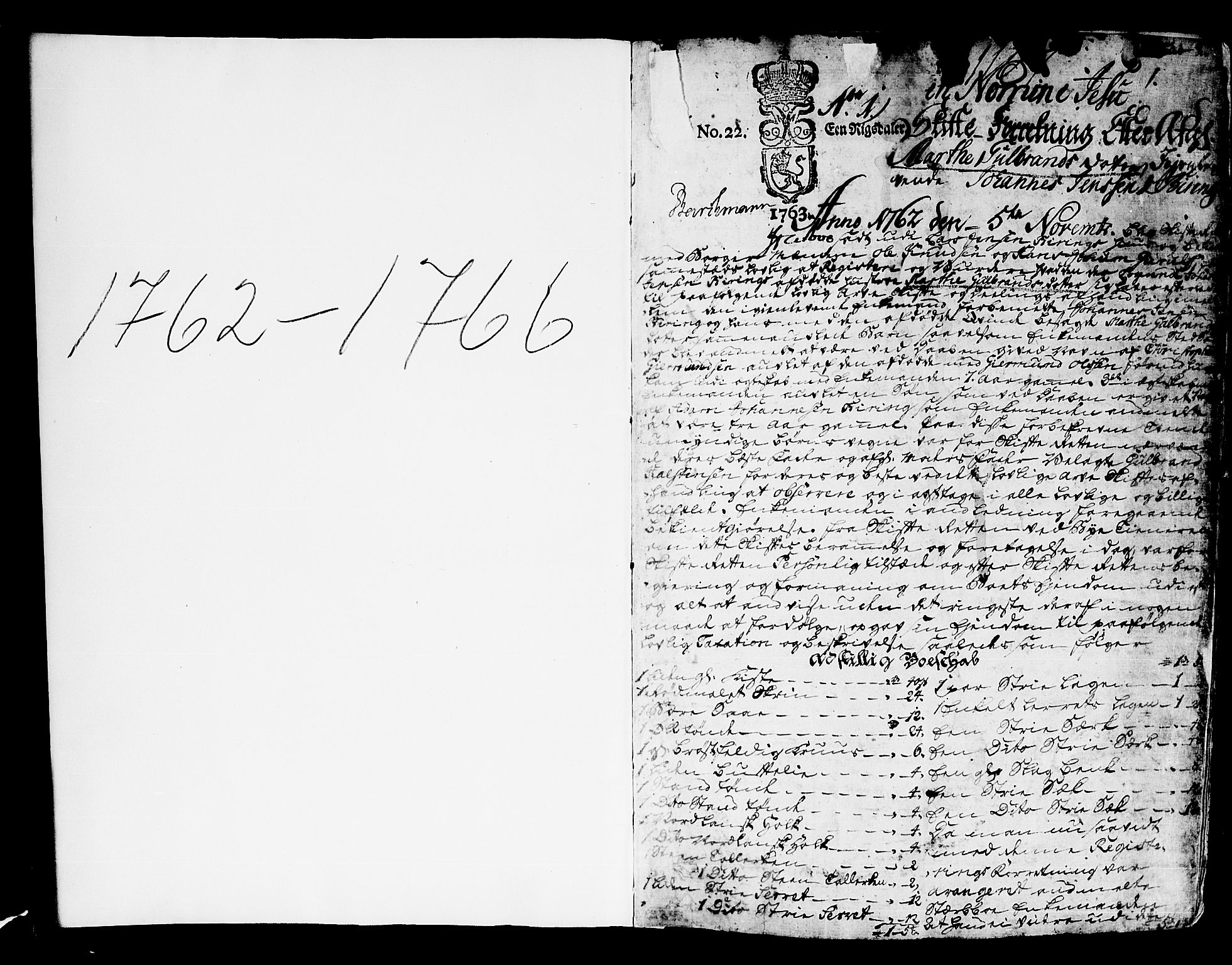 Kongsberg byfogd, AV/SAKO-A-84/H/Hb/L0006: Skifteprotokoll, 1762-1766, p. 1b-2a