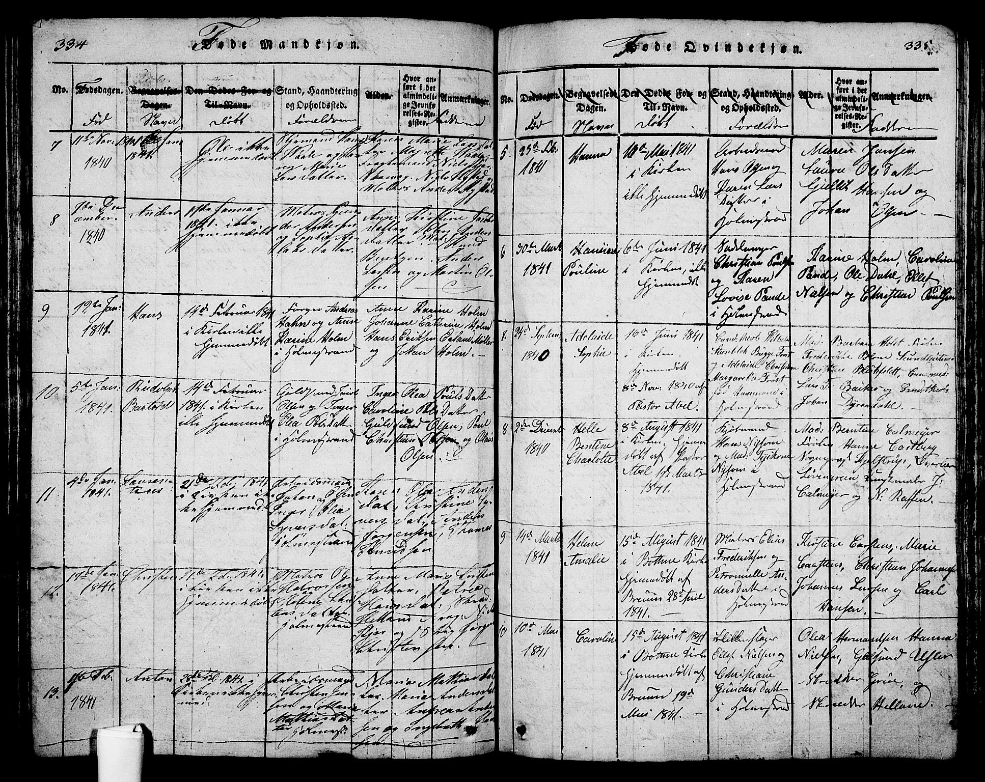 Holmestrand kirkebøker, SAKO/A-346/G/Ga/L0001: Parish register (copy) no. 1, 1814-1848, p. 334-335