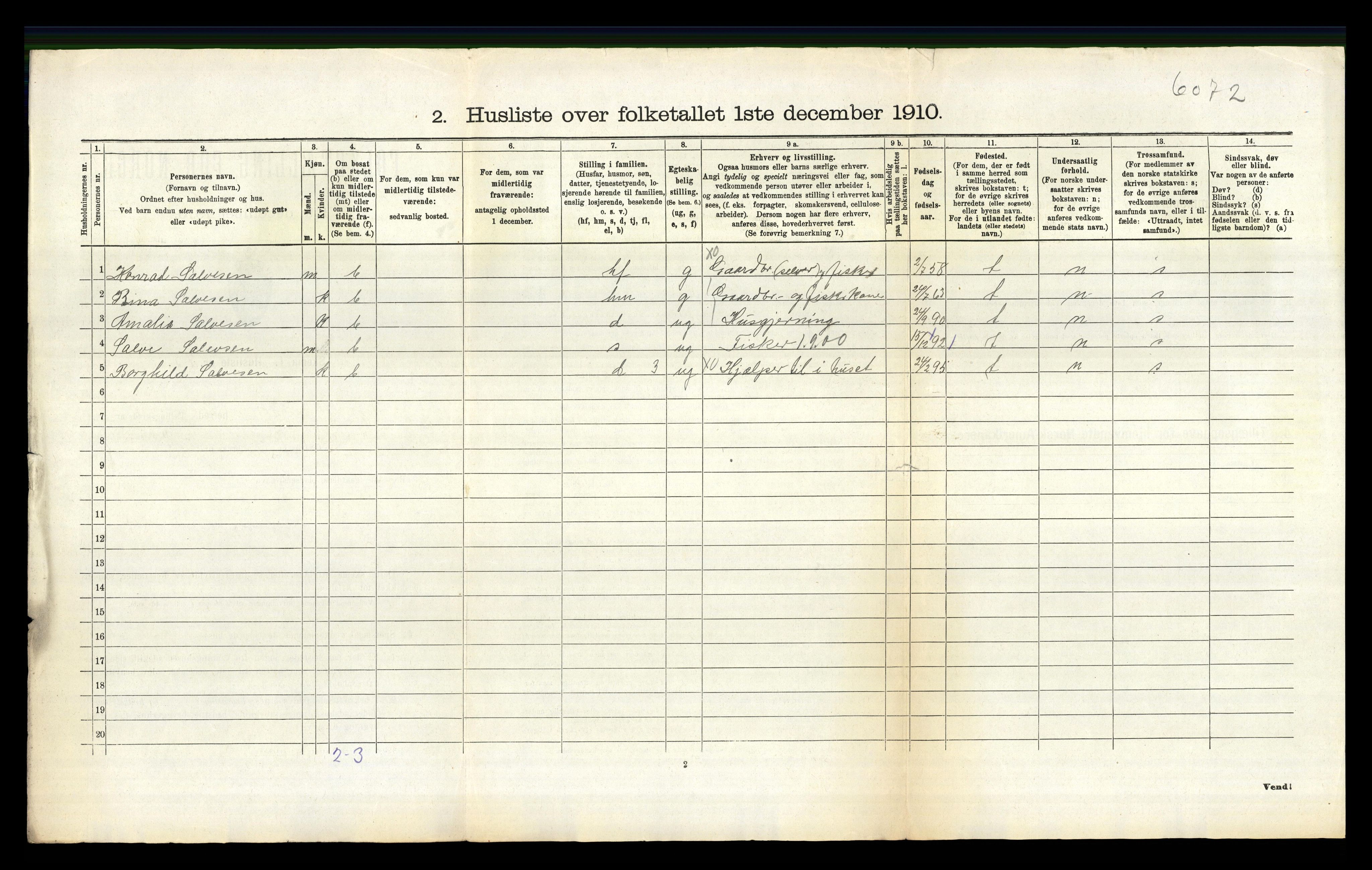 RA, 1910 census for Sokndal, 1910, p. 729