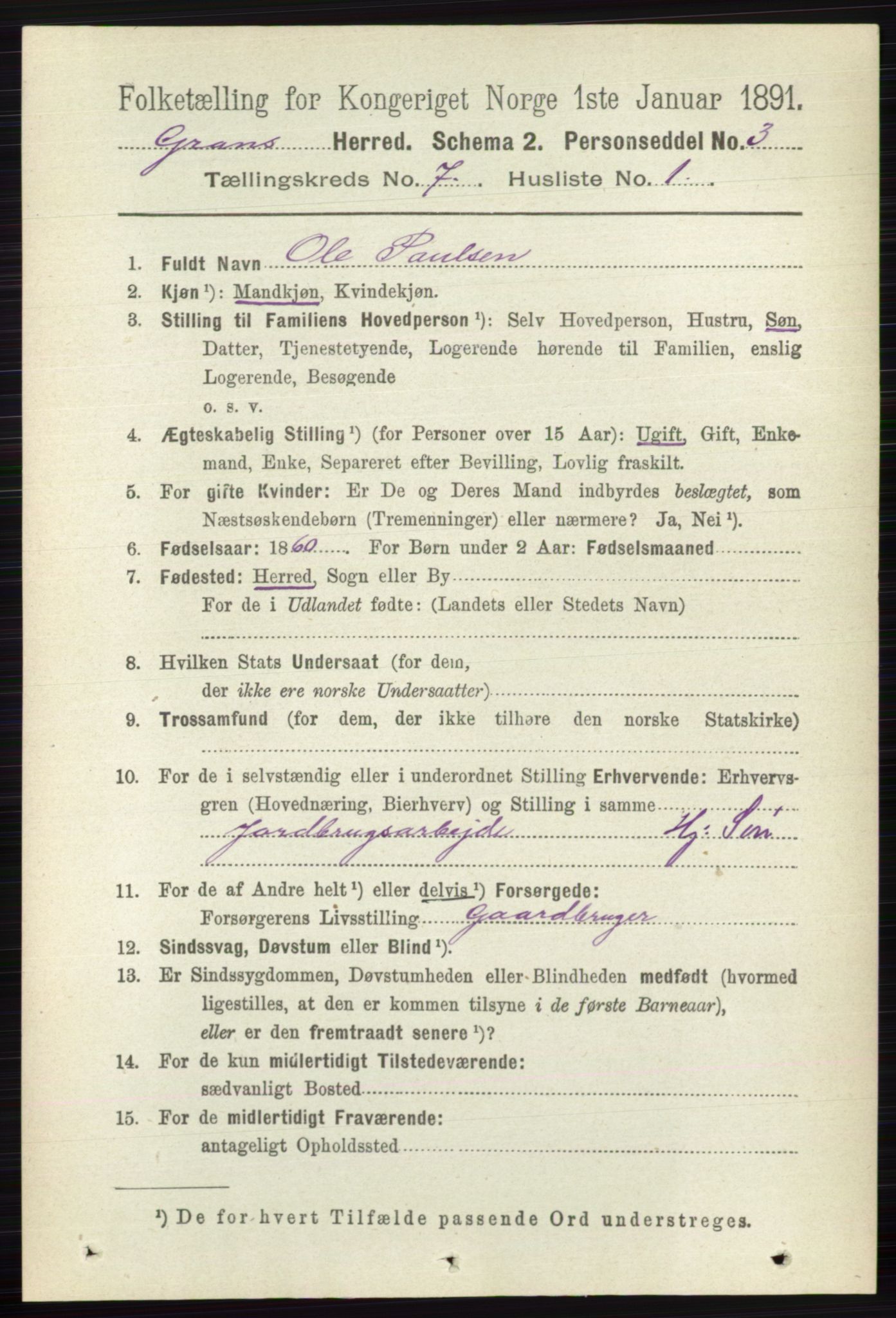 RA, 1891 census for 0534 Gran, 1891, p. 2798