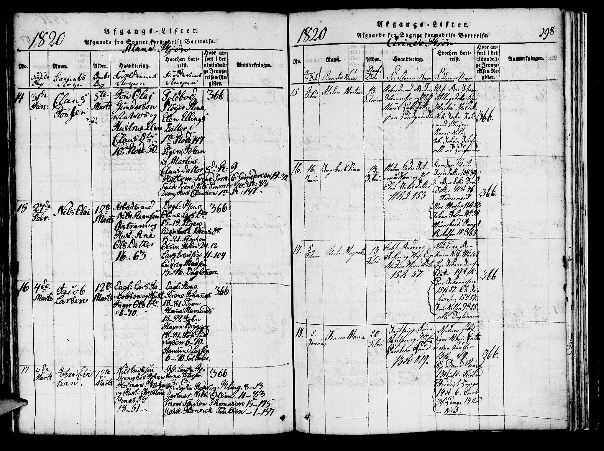 Domkirken sokneprestembete, AV/SAB-A-74801/H/Haa/L0010: Parish register (official) no. A 10, 1816-1821, p. 298