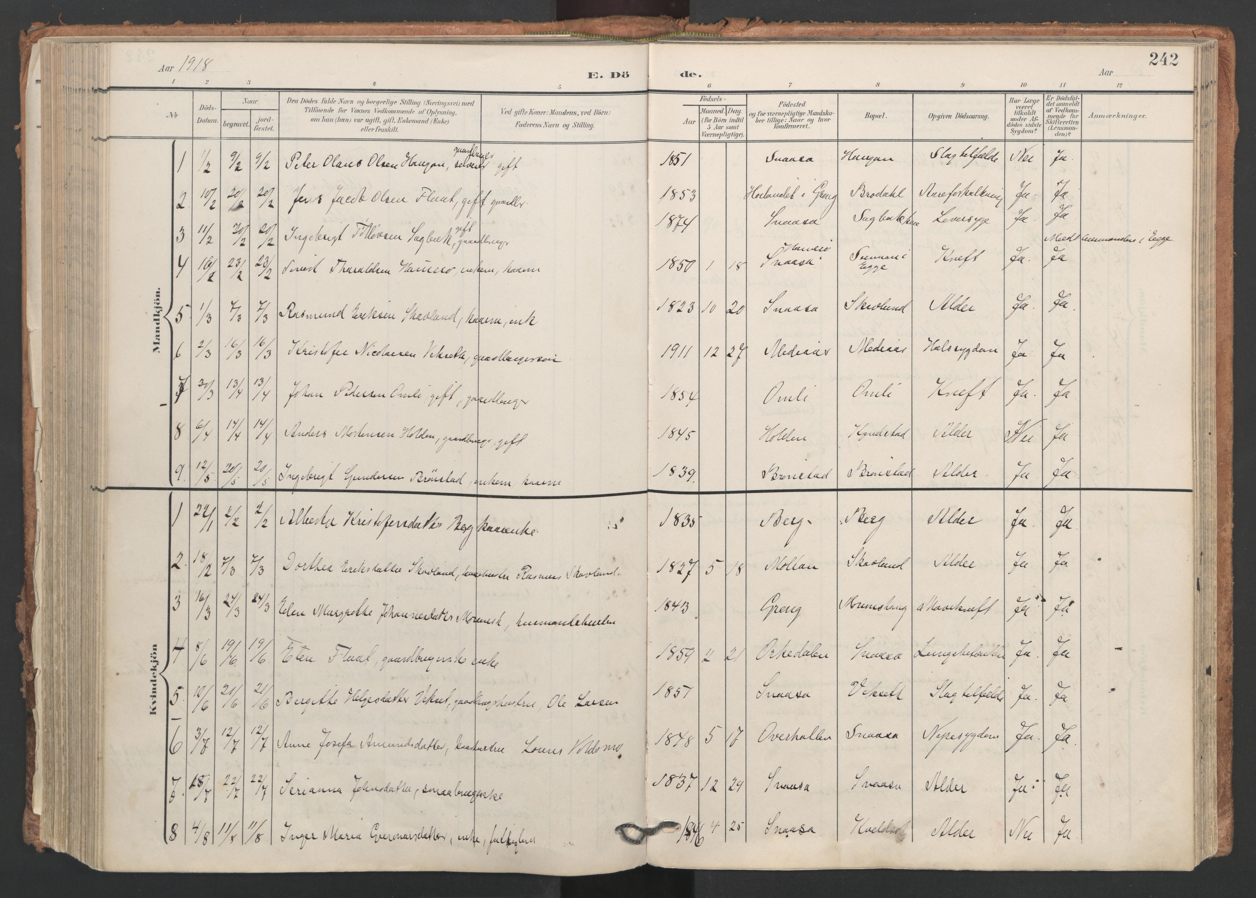 Ministerialprotokoller, klokkerbøker og fødselsregistre - Nord-Trøndelag, SAT/A-1458/749/L0477: Parish register (official) no. 749A11, 1902-1927, p. 242