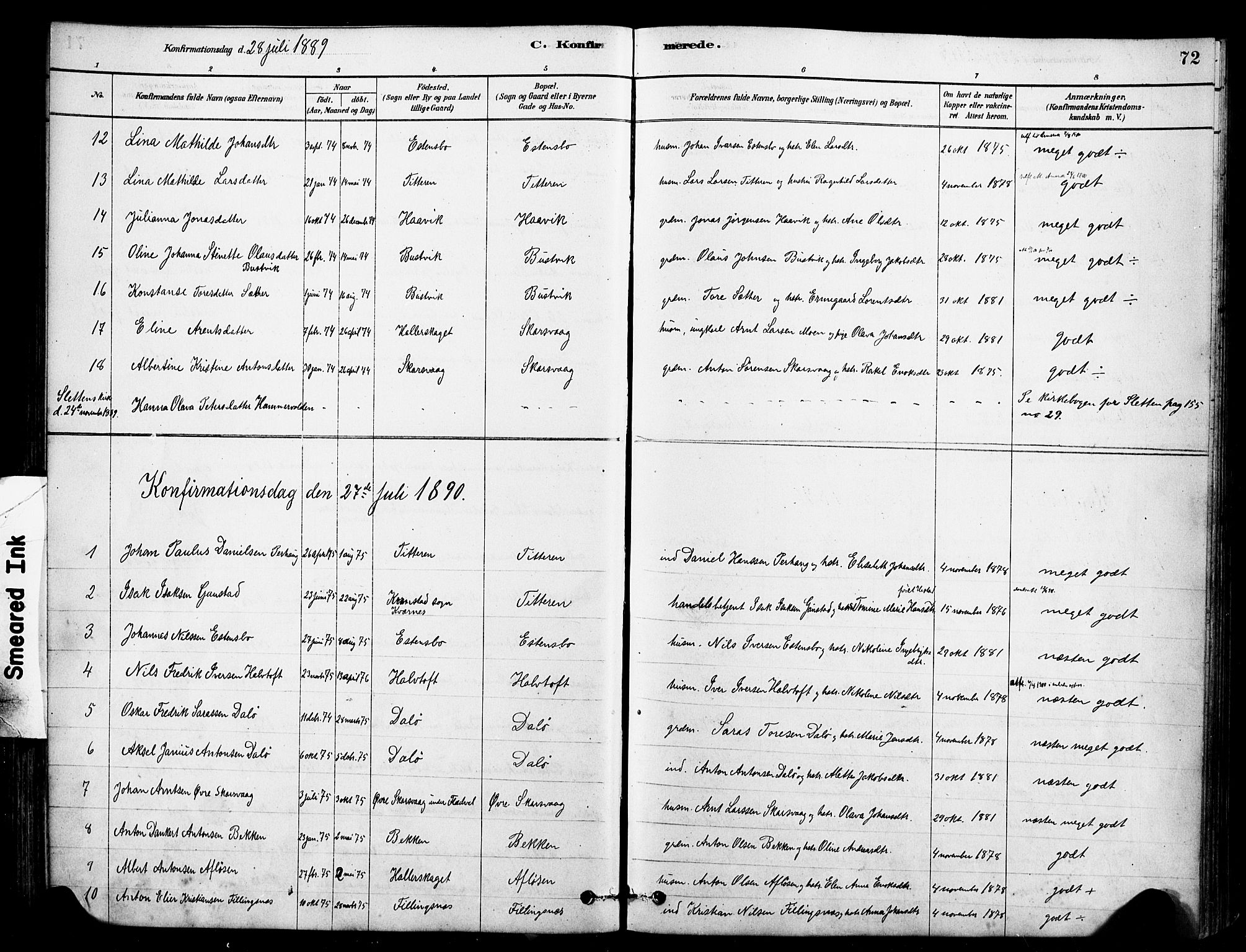 Ministerialprotokoller, klokkerbøker og fødselsregistre - Sør-Trøndelag, SAT/A-1456/641/L0595: Parish register (official) no. 641A01, 1882-1897, p. 72
