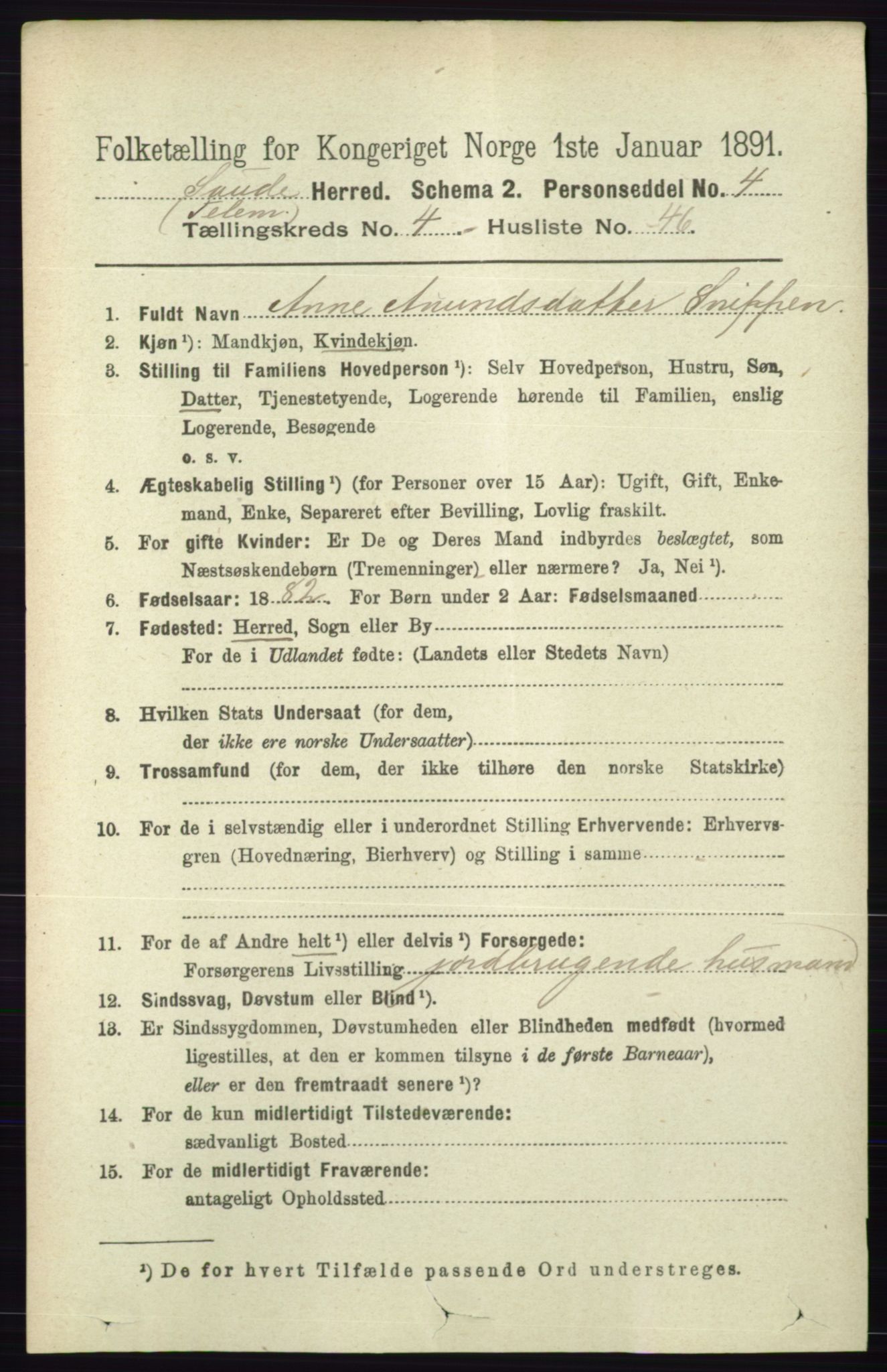 RA, 1891 census for 0822 Sauherad, 1891, p. 1371