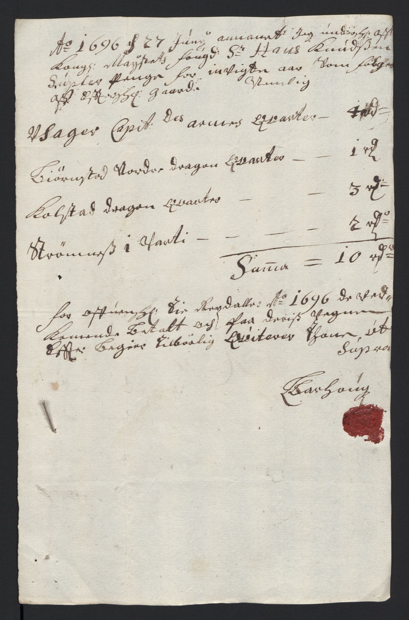 Rentekammeret inntil 1814, Reviderte regnskaper, Fogderegnskap, AV/RA-EA-4092/R04/L0124: Fogderegnskap Moss, Onsøy, Tune, Veme og Åbygge, 1696, p. 117