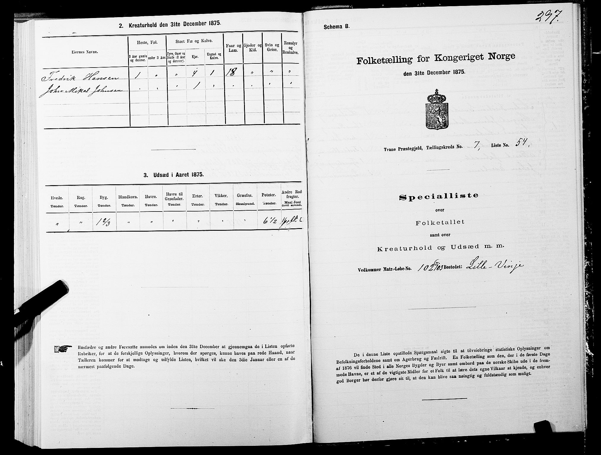 SATØ, 1875 census for 1927P Tranøy, 1875, p. 3297