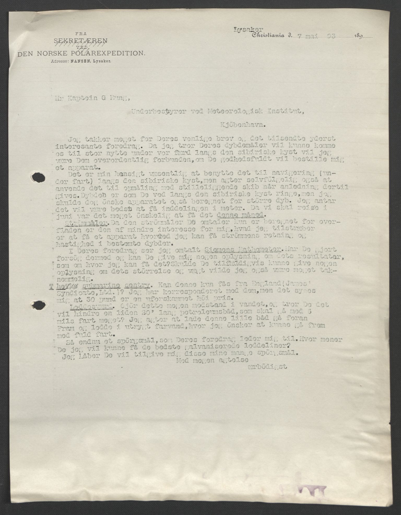 Arbeidskomitéen for Fridtjof Nansens polarekspedisjon, AV/RA-PA-0061/D/L0003/0002: Innk. brev og telegrammer vedr. proviant og utrustning / Utrustningen m.m. - korrespondanse, 1893, p. 346