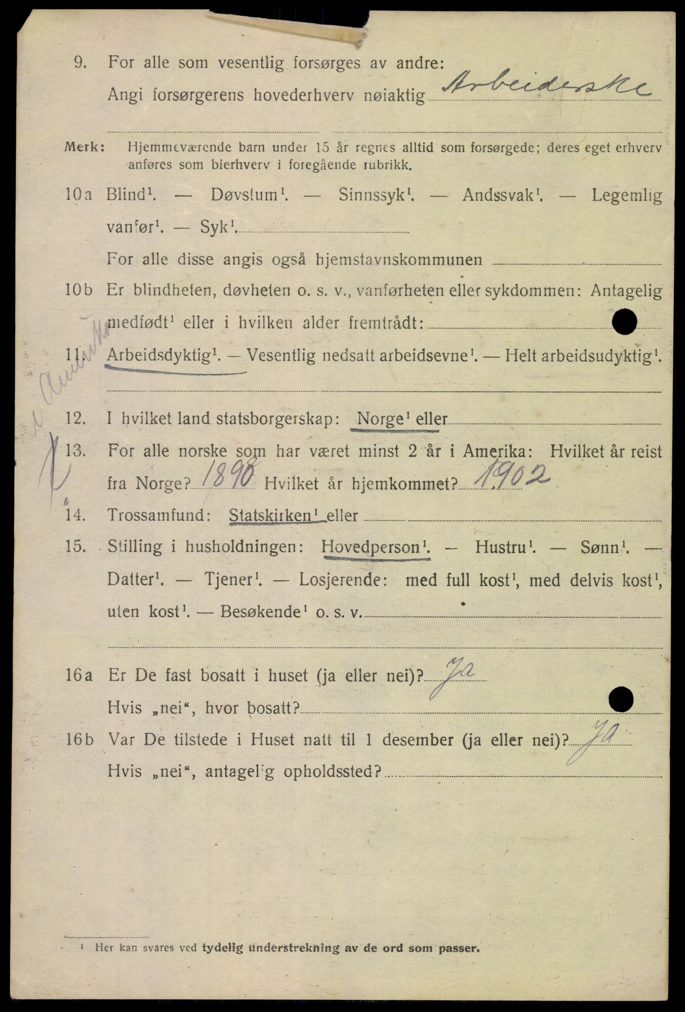 SAK, 1920 census for Farsund, 1920, p. 1224