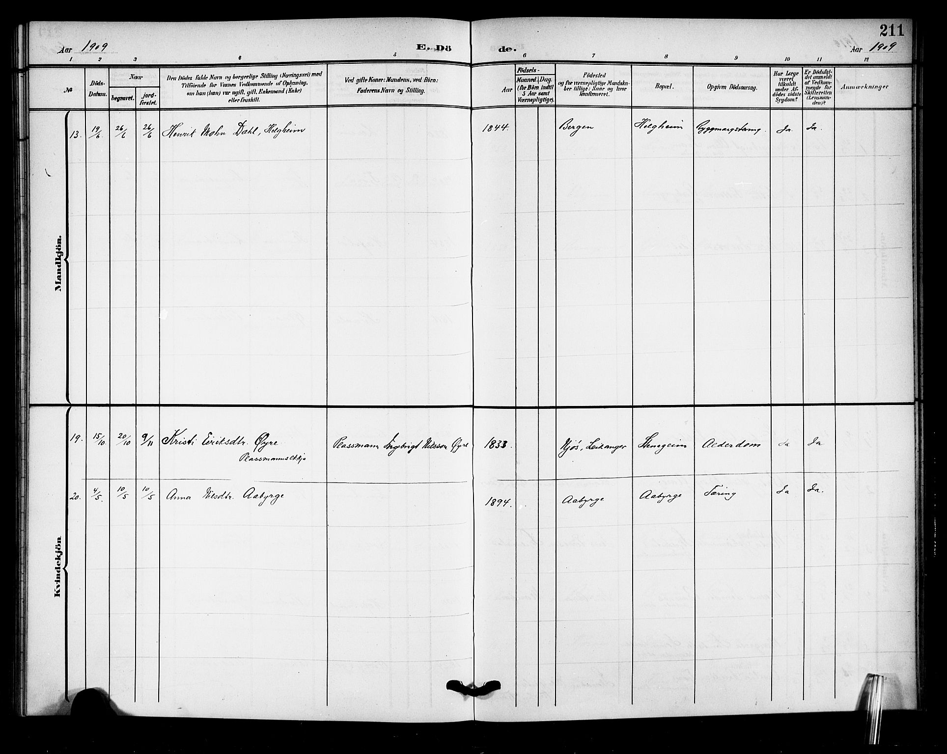 Sogndal sokneprestembete, AV/SAB-A-81301/H/Hab/Haba/L0002: Parish register (copy) no. A 2, 1908-1924, p. 211