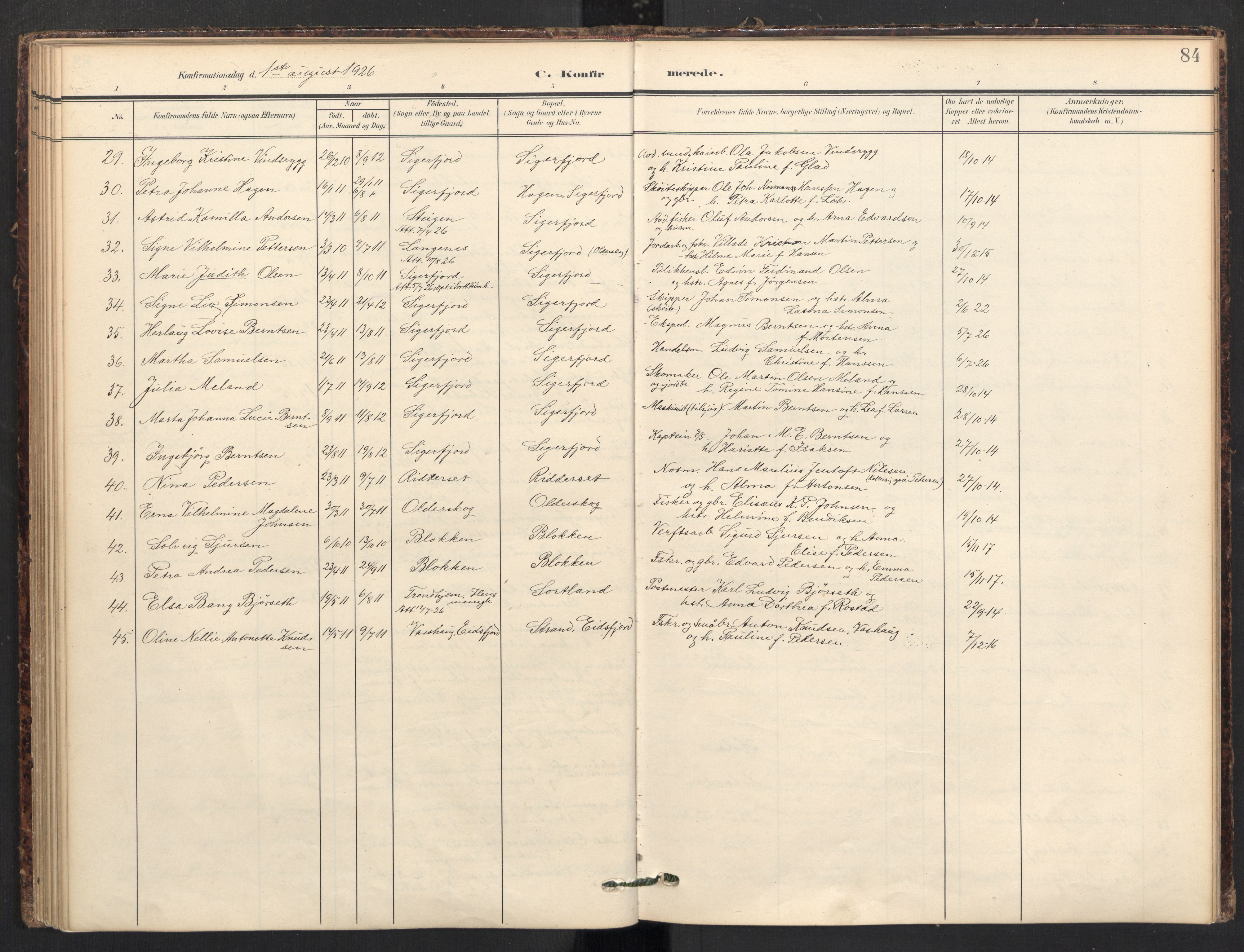 Ministerialprotokoller, klokkerbøker og fødselsregistre - Nordland, SAT/A-1459/895/L1375: Parish register (official) no. 895A10, 1907-1938, p. 84