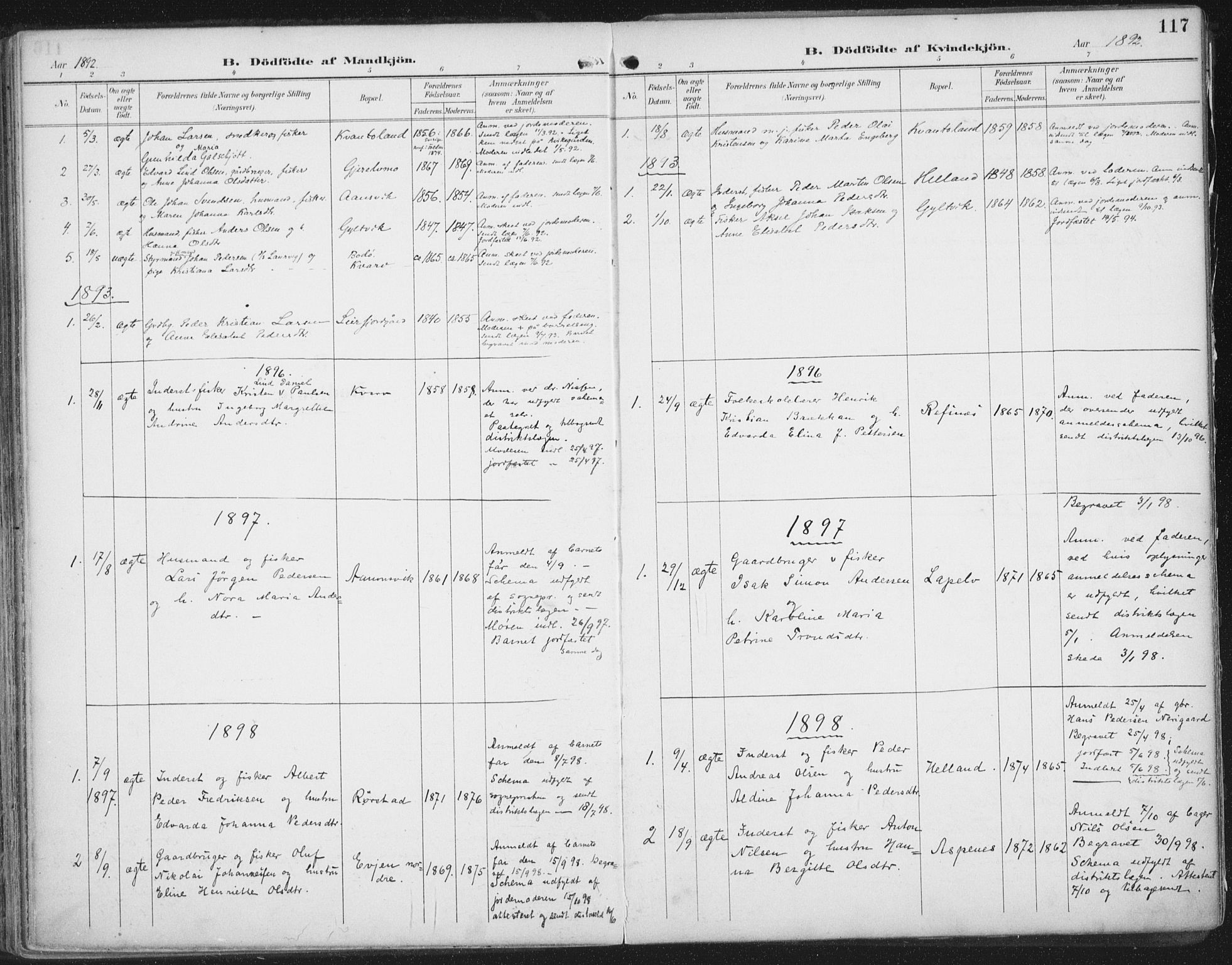 Ministerialprotokoller, klokkerbøker og fødselsregistre - Nordland, SAT/A-1459/854/L0779: Parish register (official) no. 854A02, 1892-1909, p. 117