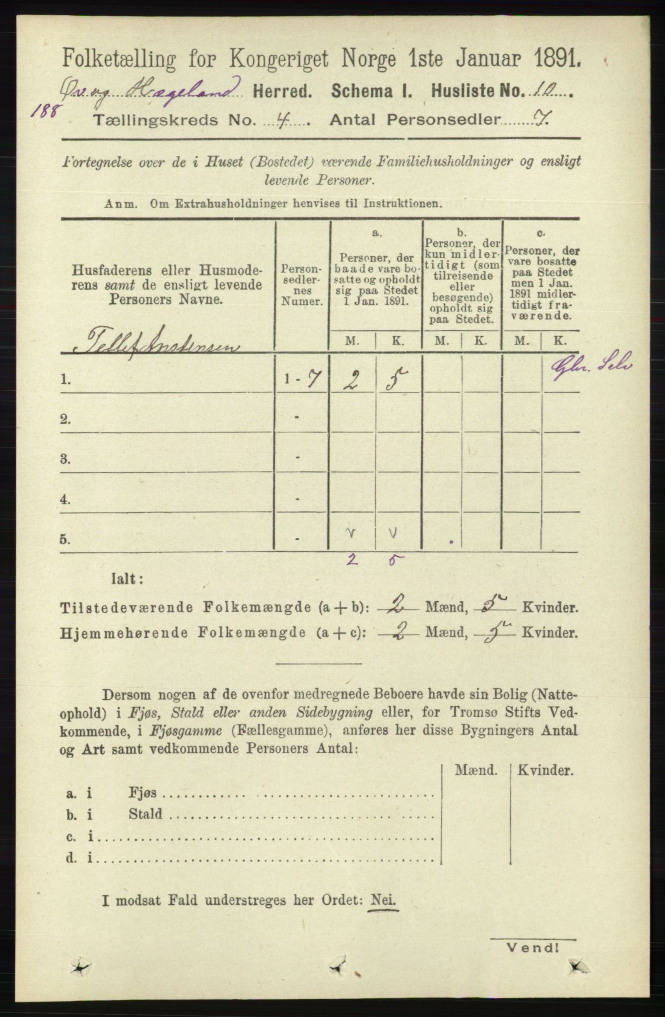 RA, 1891 census for 1016 Øvrebø og Hægeland, 1891, p. 657
