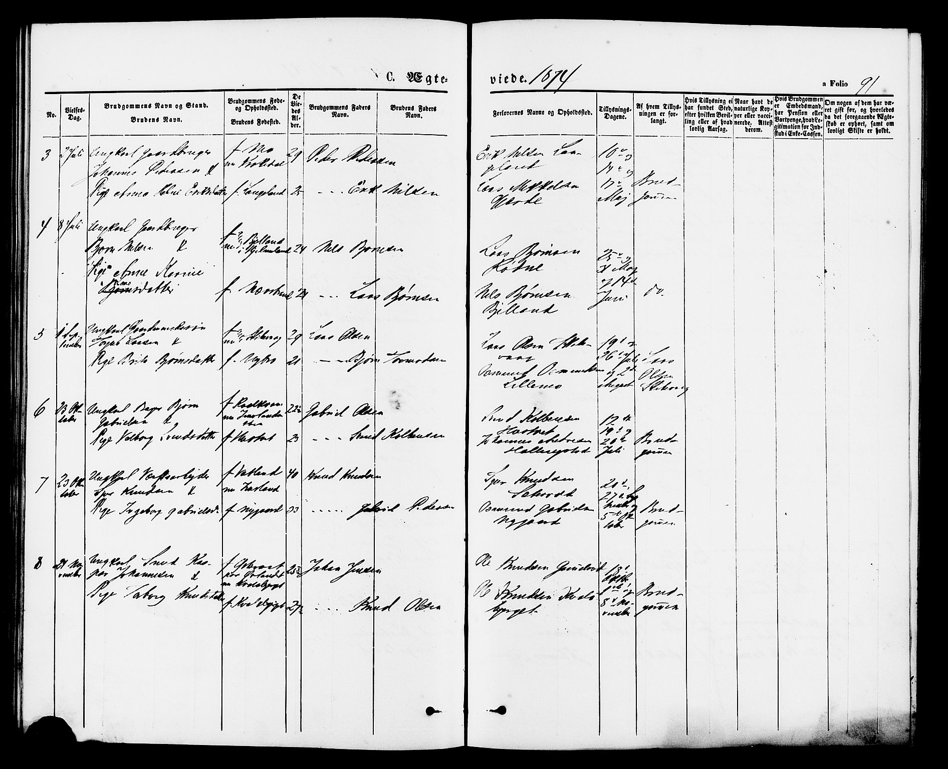 Vikedal sokneprestkontor, AV/SAST-A-101840/01/IV: Parish register (official) no. A 9, 1868-1885, p. 91