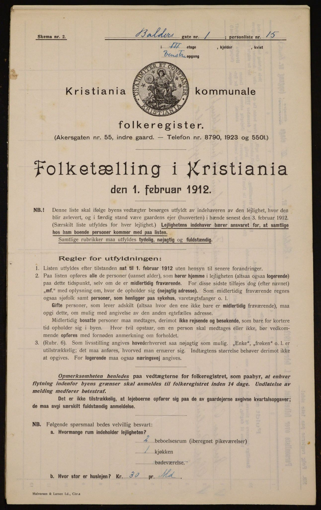 OBA, Municipal Census 1912 for Kristiania, 1912, p. 2938