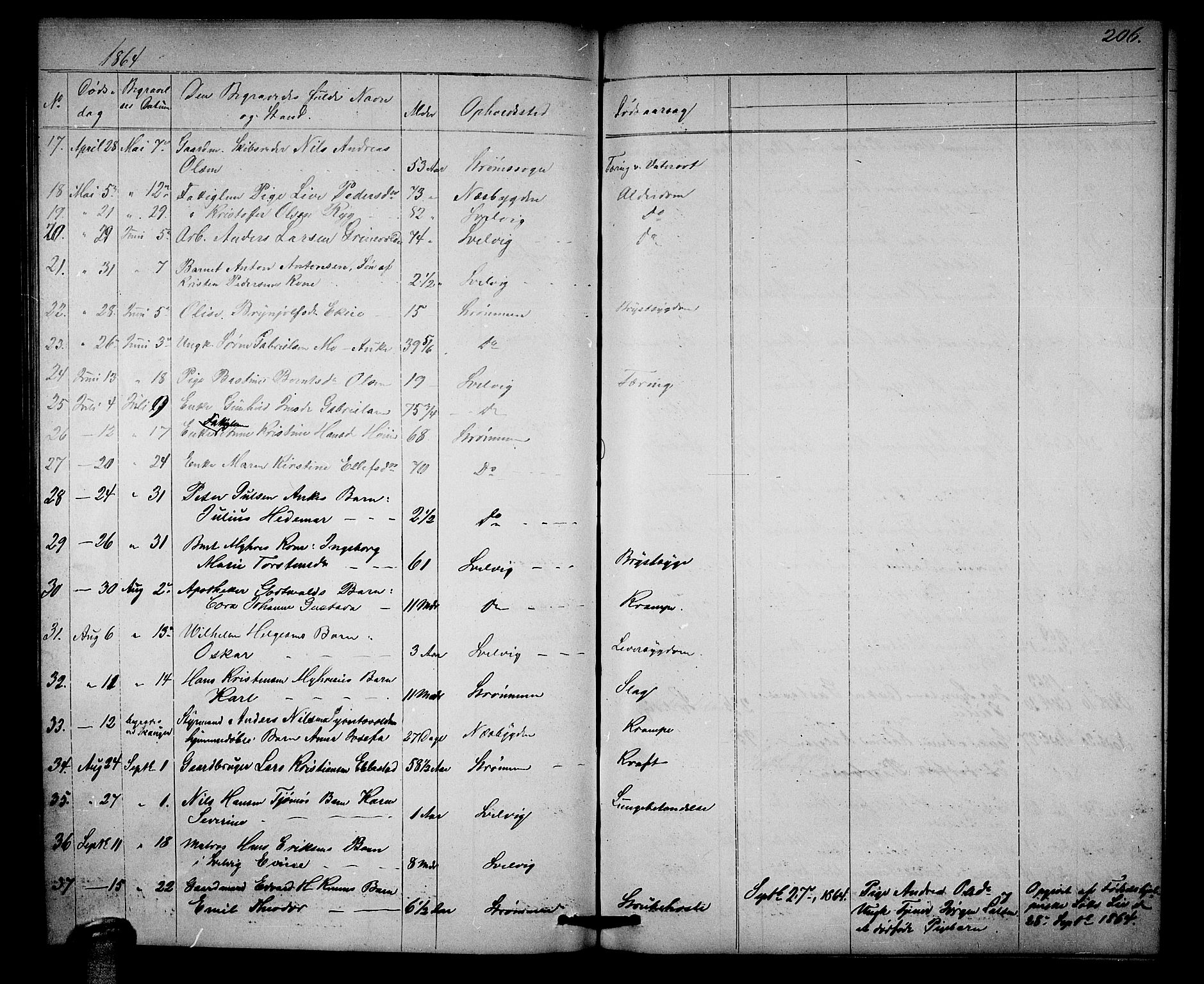 Strømm kirkebøker, AV/SAKO-A-322/G/Ga/L0001: Parish register (copy) no. I 1, 1861-1885, p. 206