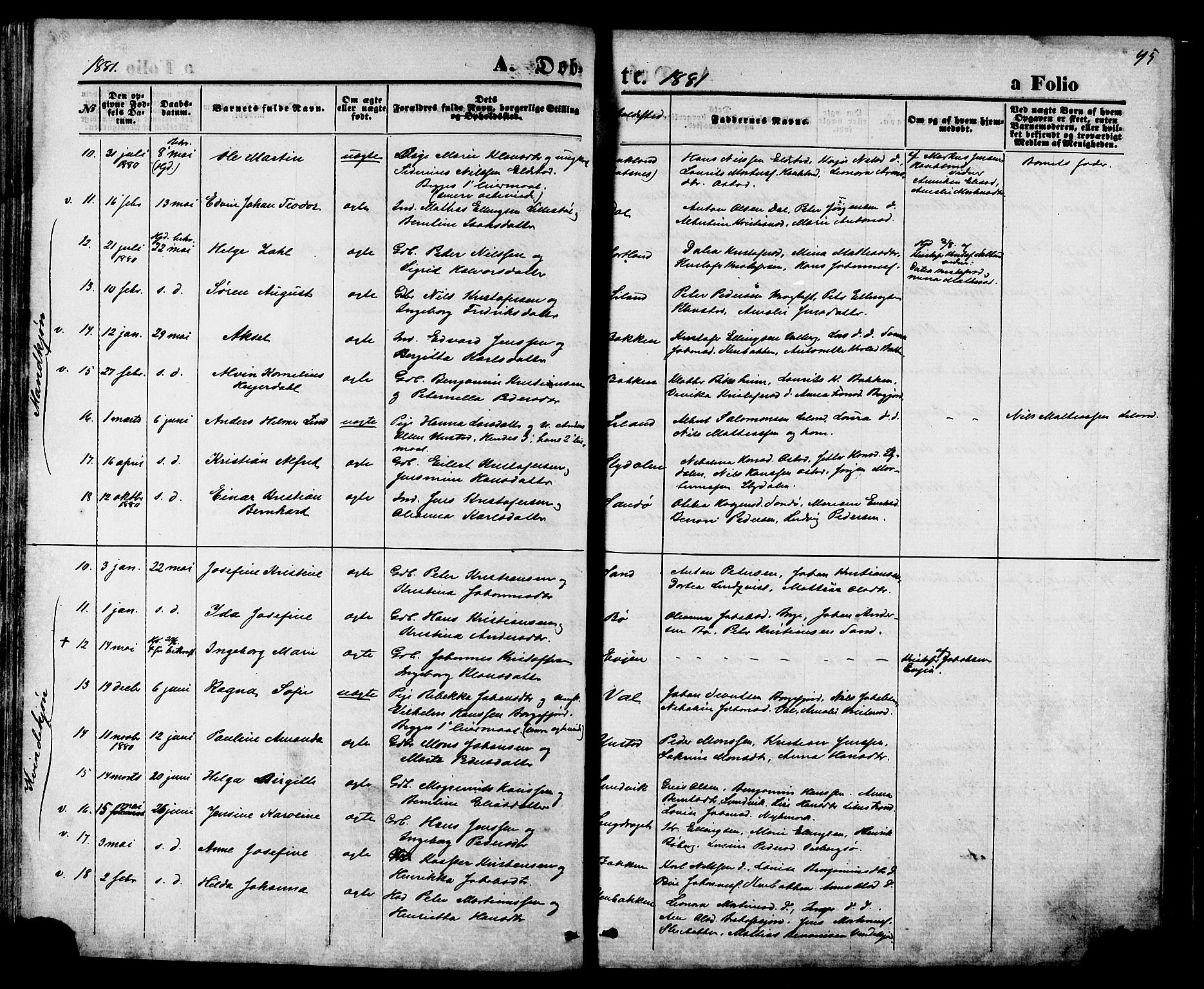 Ministerialprotokoller, klokkerbøker og fødselsregistre - Nordland, AV/SAT-A-1459/880/L1132: Parish register (official) no. 880A06, 1869-1887, p. 95