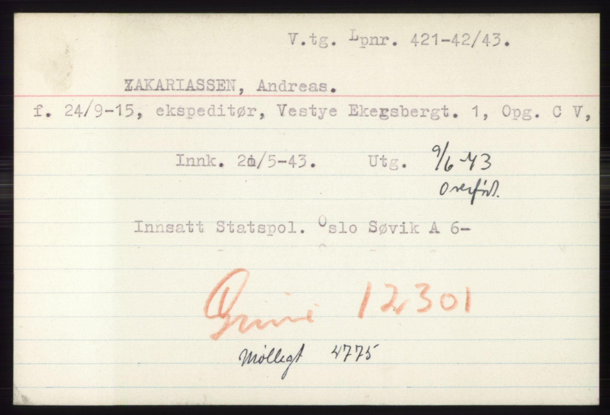 Statspolitiet - Hovedkontoret / Osloavdelingen, AV/RA-S-1329/C/Ck/Cke/L0005: Fangeregister; etternavn S - Å, 1941-1945, p. 688