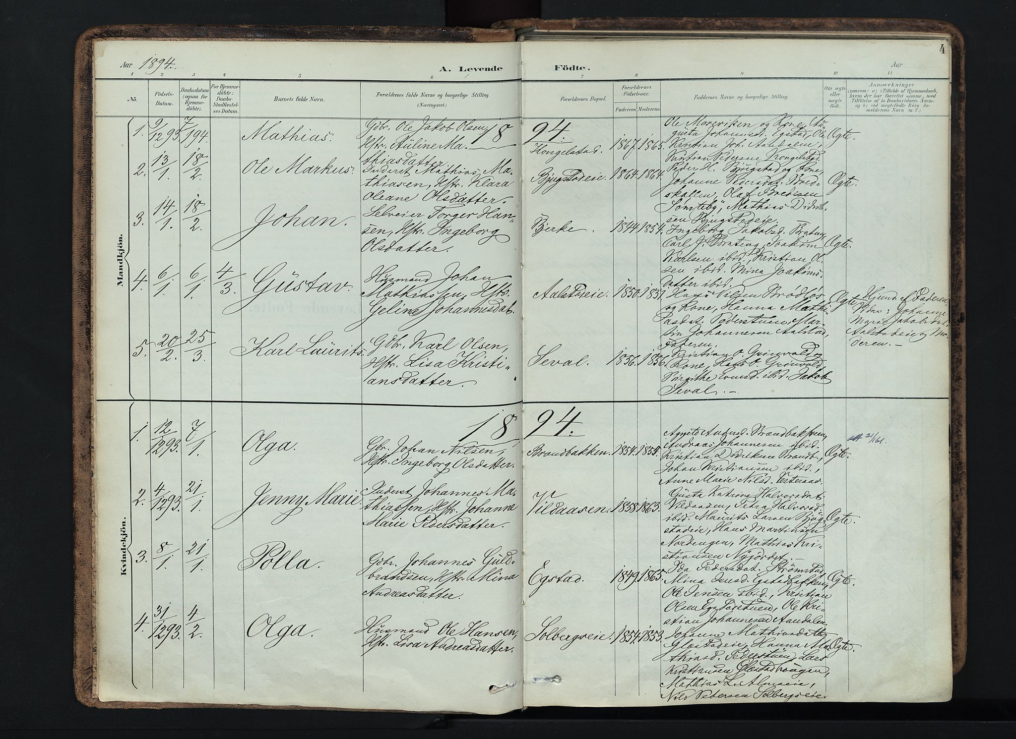 Vardal prestekontor, SAH/PREST-100/H/Ha/Haa/L0019: Parish register (official) no. 19, 1893-1907, p. 4