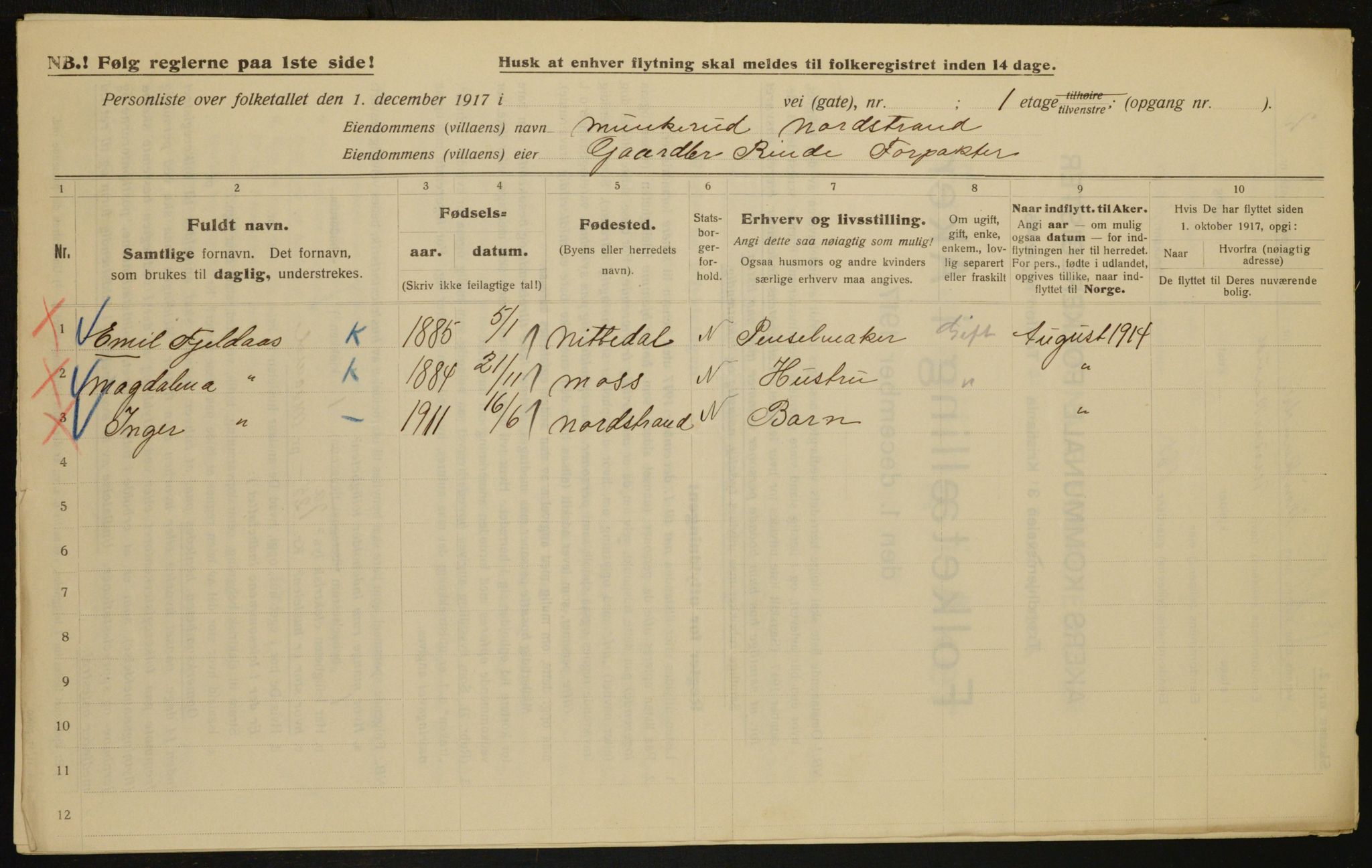 OBA, Municipal Census 1917 for Aker, 1917, p. 18576