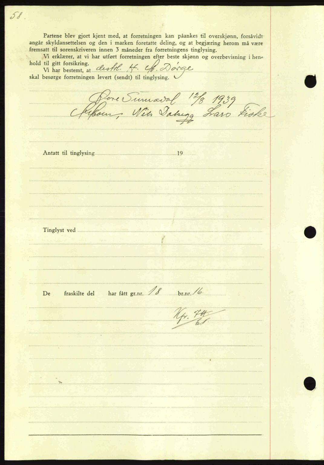 Nordmøre sorenskriveri, AV/SAT-A-4132/1/2/2Ca: Mortgage book no. A87, 1939-1940, Diary no: : 2360/1939