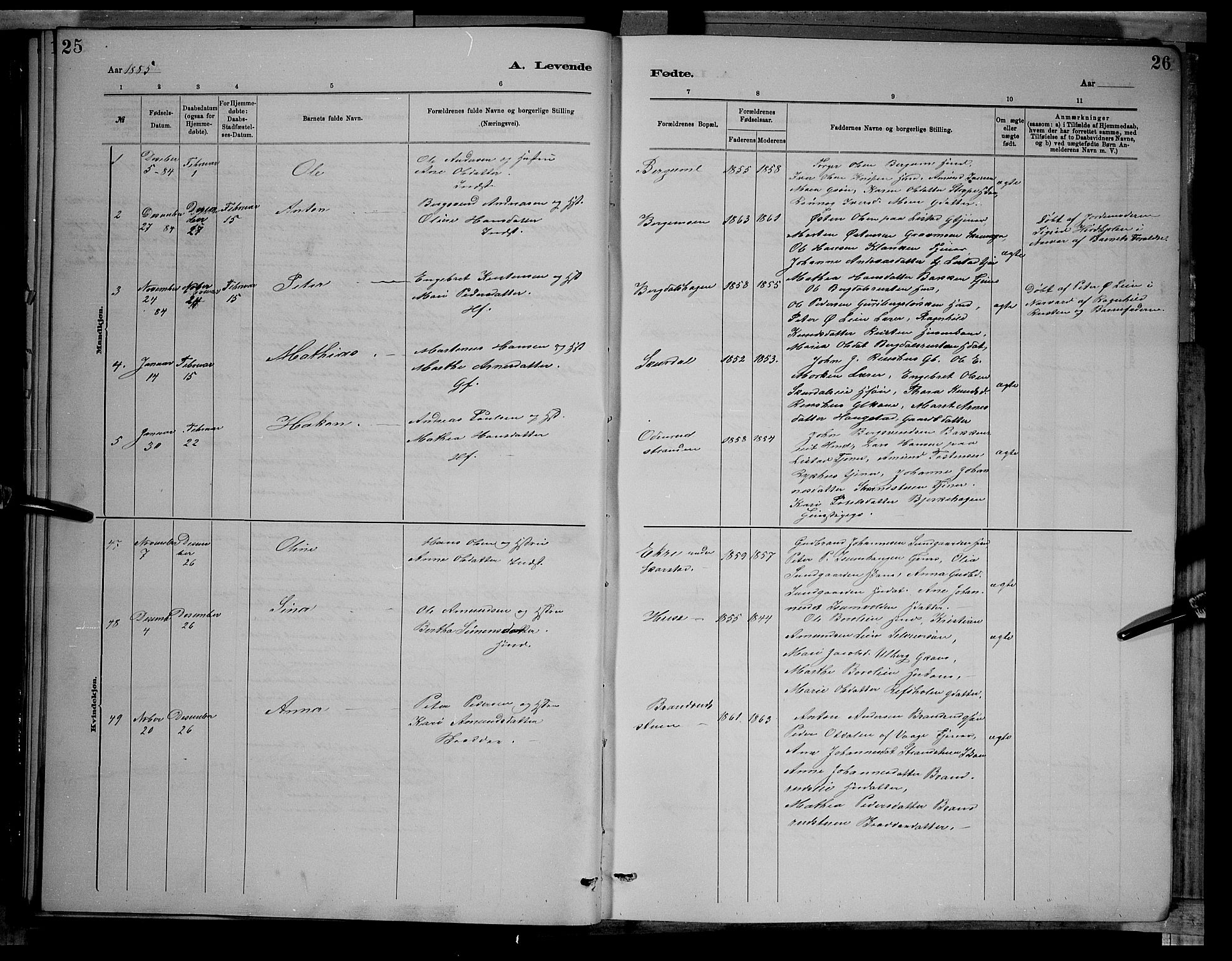 Sør-Fron prestekontor, SAH/PREST-010/H/Ha/Hab/L0003: Parish register (copy) no. 3, 1884-1896, p. 25-26
