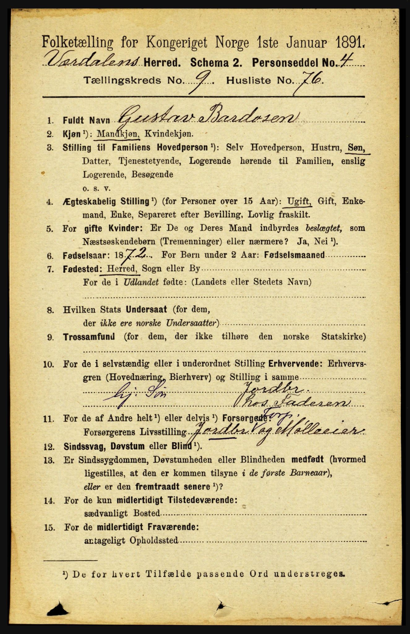 RA, 1891 census for 1721 Verdal, 1891, p. 5493